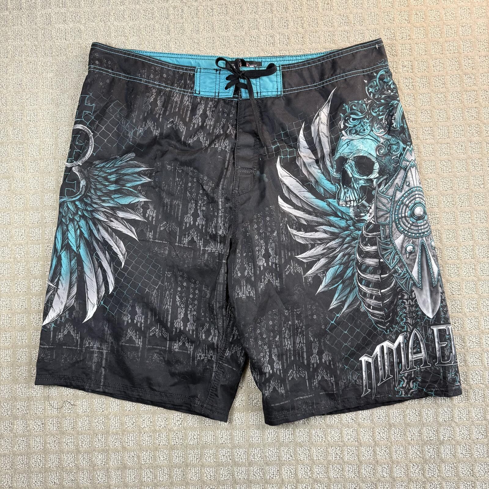 Other MMA Elite Skull Fight Shorts Black Teal Large Size US 34 / EU 50 - 1 Thumbnail
