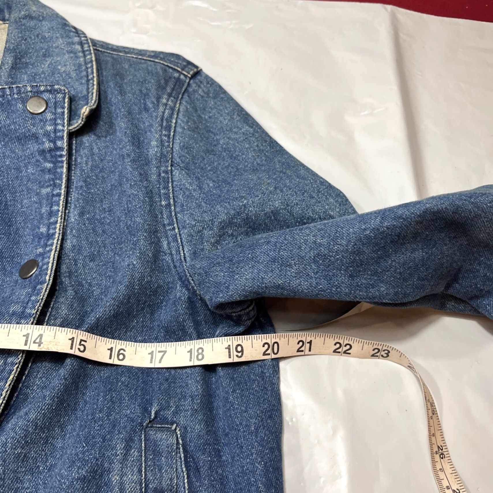 Vintage VINTAGE MOTO BIKER JEAN Jacket Women L Snap Up Fold Over notched Collar Pockets Size 36" / US 14 / IT 50 - 6 Thumbnail