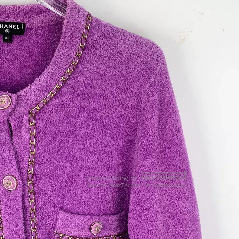Chanel Chanel Purple cotton round-neck single-breasted long-sleev Size XS / US 0-2 / IT 36-38 - 3 Thumbnail