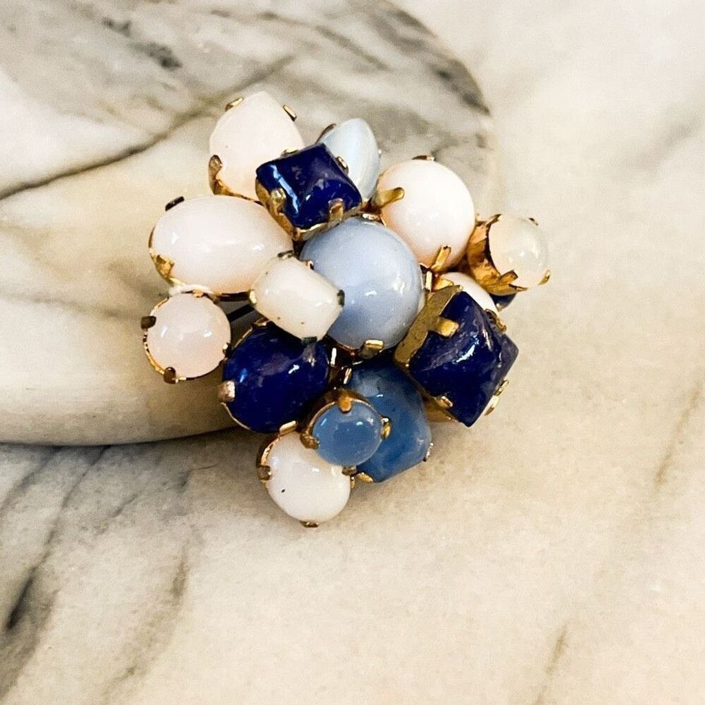 Vintage Vintage Signed Austria Brooch Blue White Glass Prong Set Size ONE SIZE - 3 Thumbnail