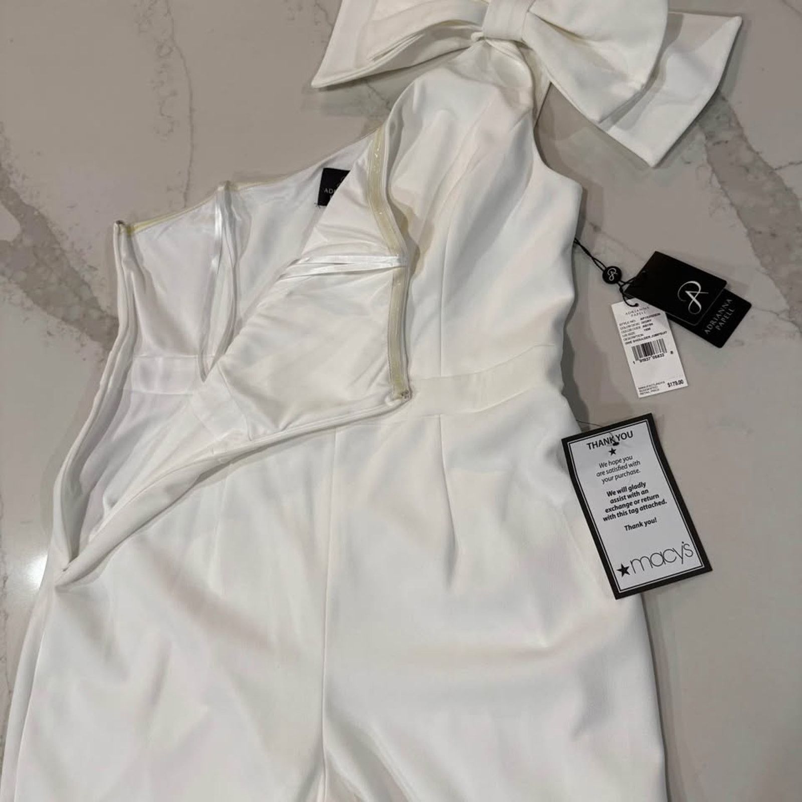 Adrianna Papell Adrianna Papell NWT One Shoulder Ivory Jumpsuit Bow Women 16 Size 38" / US 16 / IT 52 - 6 Thumbnail