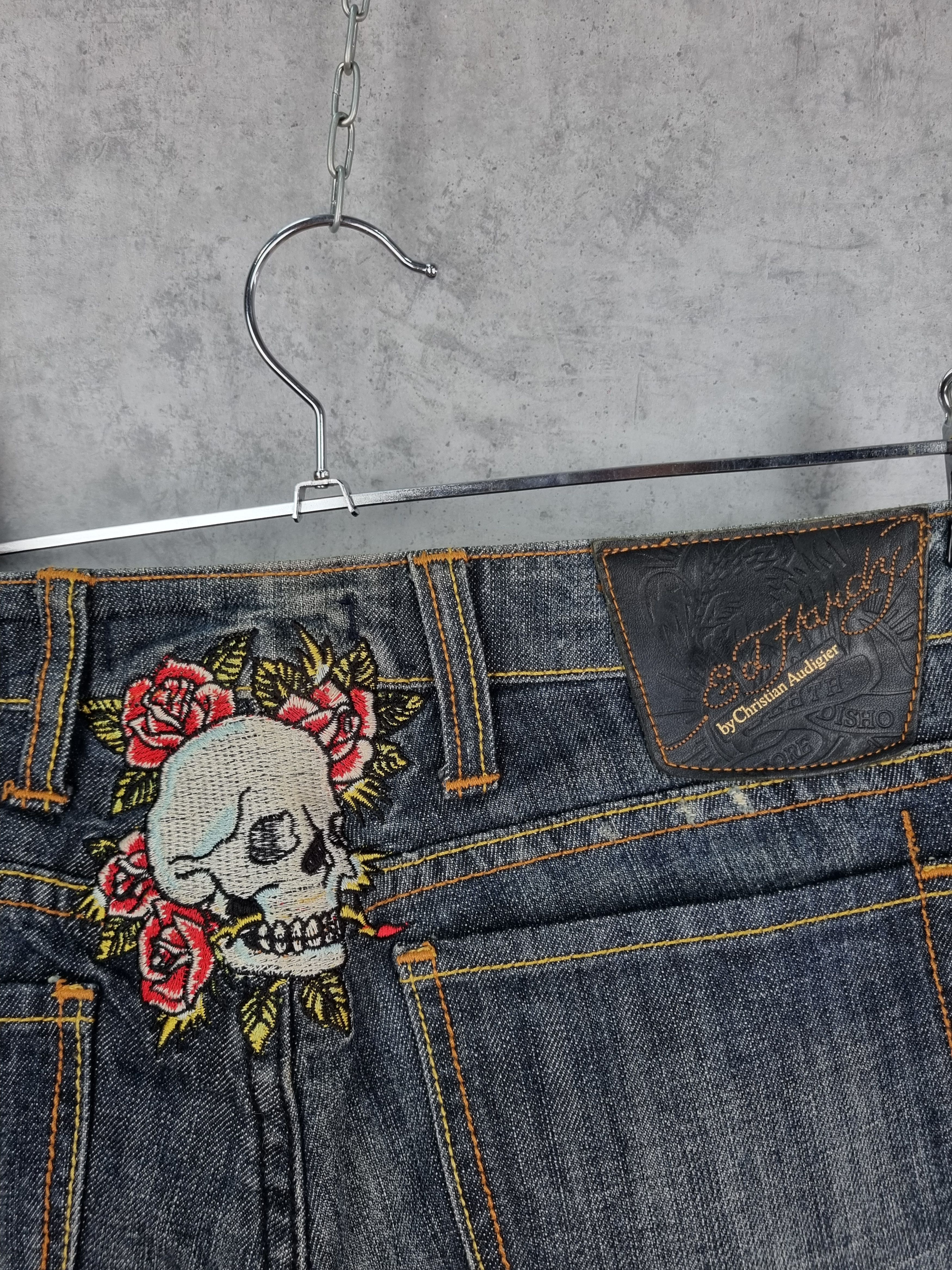 Christian Audigier × Ed Hardy Ed Hardy Knitted Skull Skinny Jeans Raw Denim Size US 31 - 7 Thumbnail