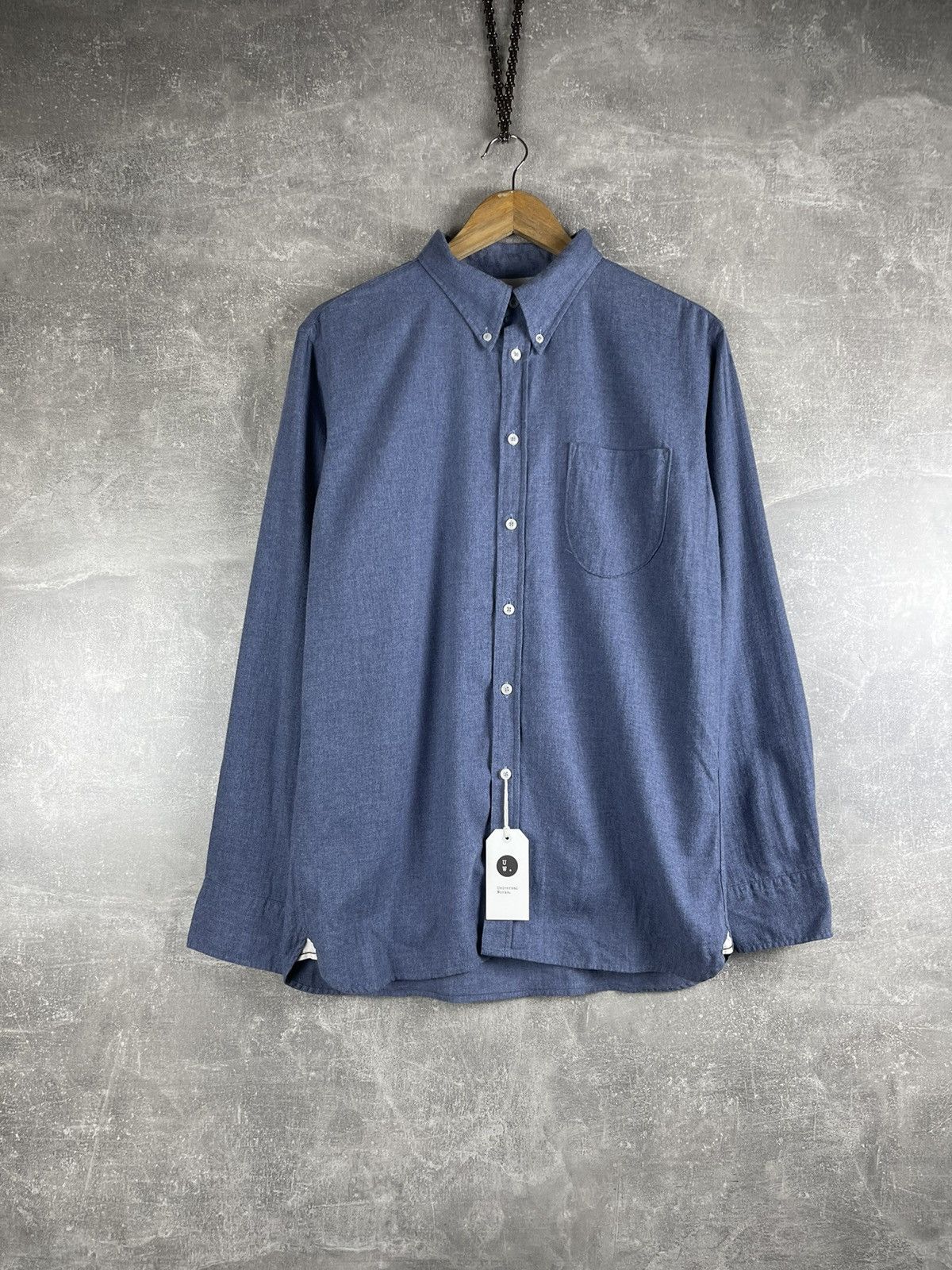 Universal Works Universal Works Button-Down Brushed Herringbone Shirt Blue Size US M / EU 48-50 / 2 - 2 Thumbnail
