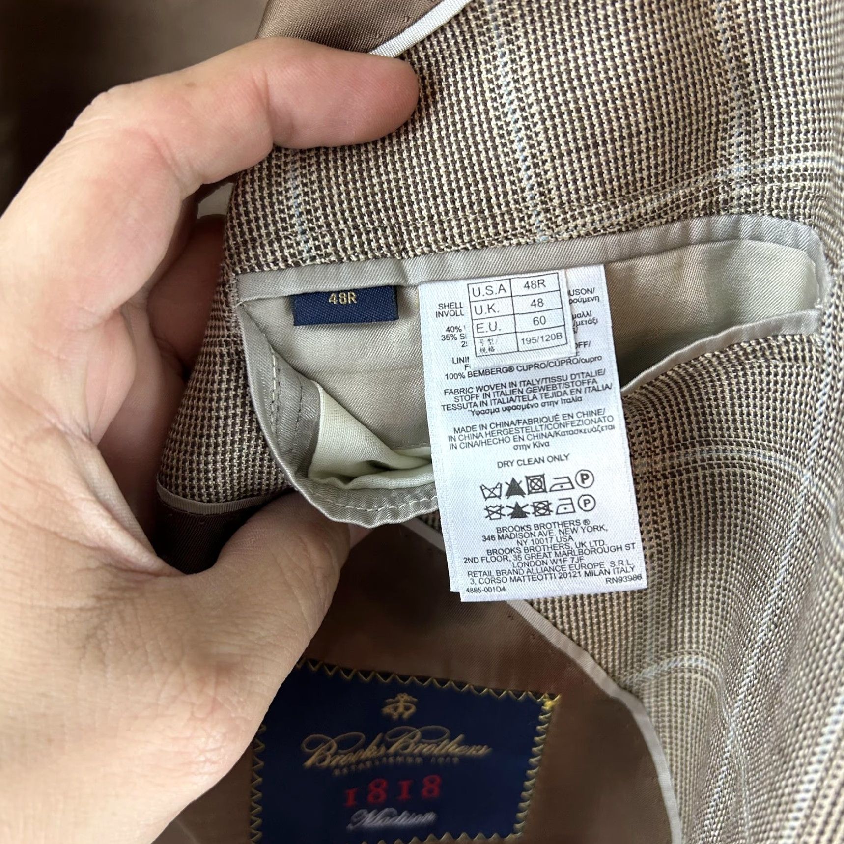 Brooks Brothers VINTAGE? No. Brooks Brothers Sport Coat Mens 48R Brown Windowpane 1818 Madison Full Canvas Size US M / EU 48-50 / 2 - 7 Thumbnail
