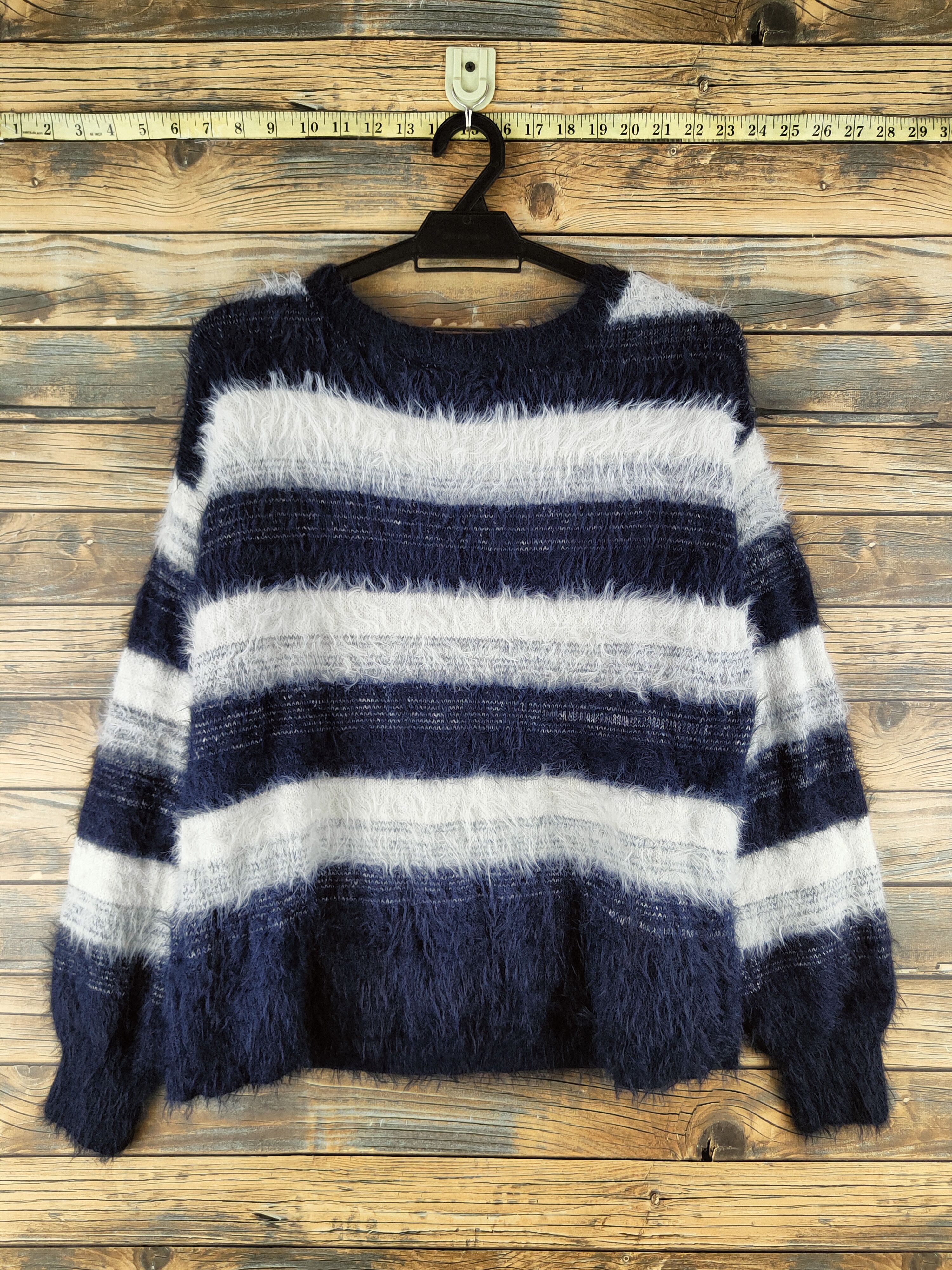 Japanese Brand DL Cecil McBee Navy White Fur Mohair Knitwear #46-497 Size M / US 6-8 / IT 42-44 - 7 Thumbnail