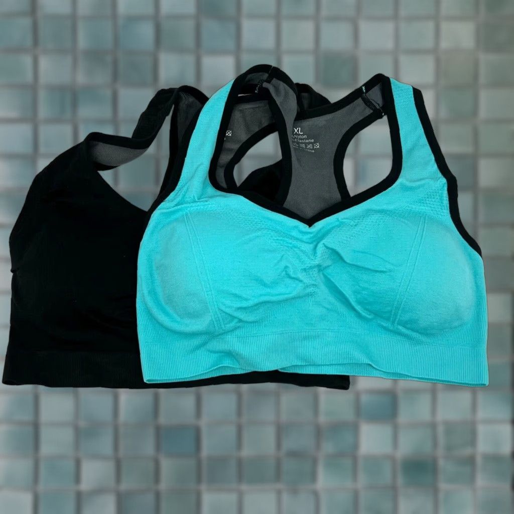 Vintage Aibrou Womens High Impact Racerback Black Blue Yoga Sports Bras XL Pack Of 2 Size ONE SIZE - 1 Thumbnail