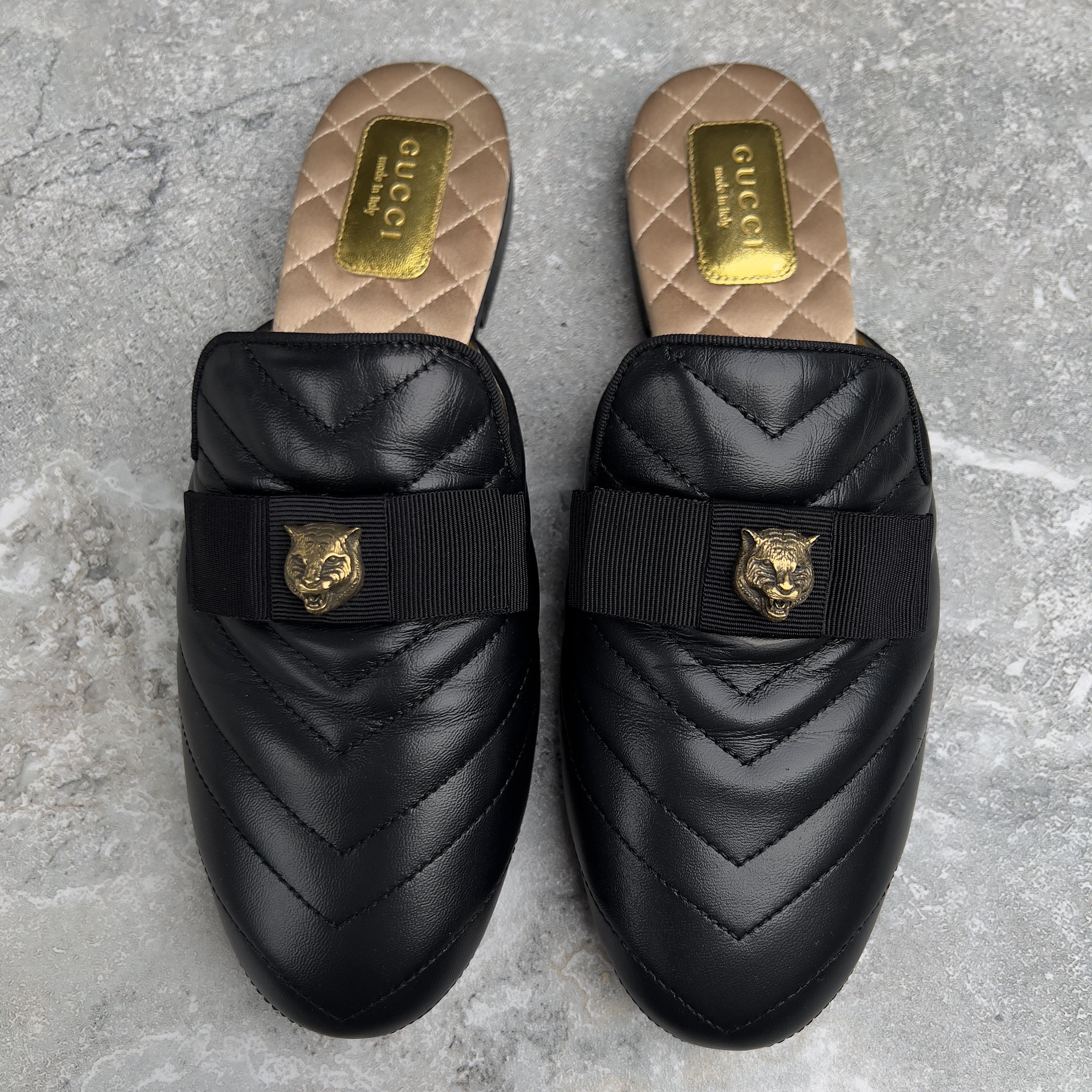 Gucci Matelassé Tiger Head Flat Mules Leather 36.5 EUR Size US 6.5 / IT 36.5 - 4 Thumbnail