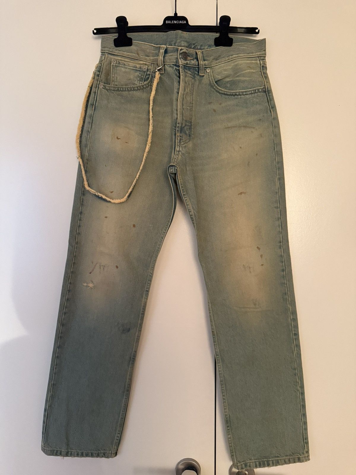 Maison Margiela Paint Splatter Denim Wallet Chain Jeans