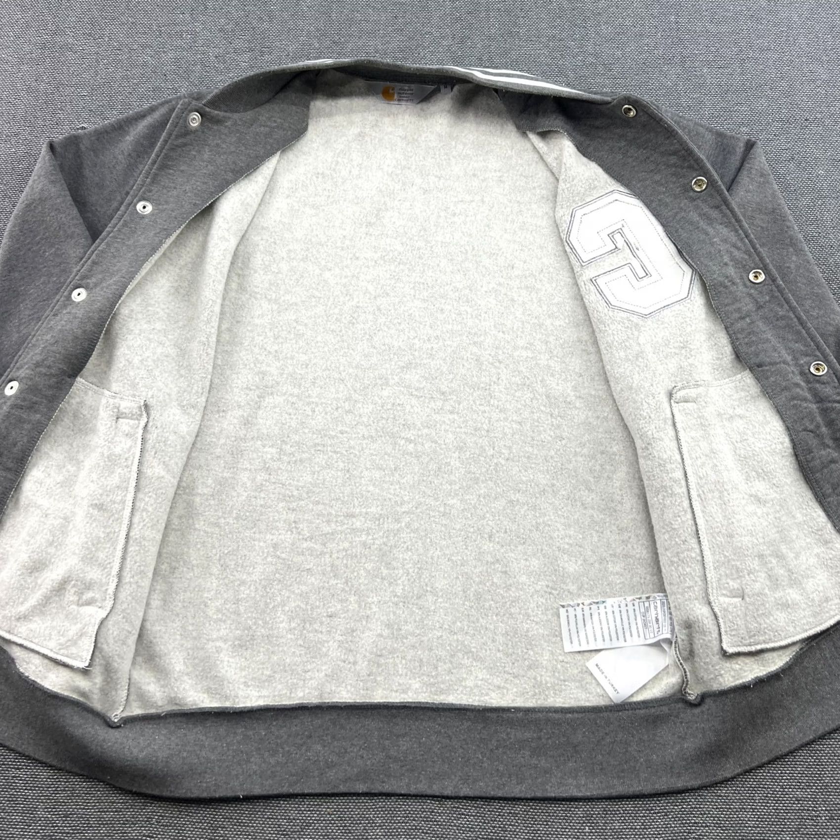 Carhartt Carhartt Varsity Jacket Mens Medium Gray Rugged Cup Letterman Full Zip Pockets Water Resistant Moisture Wicking Casual Canvas Polyester Cotton Lining Size US M / EU 48-50 / 2 - 7 Thumbnail