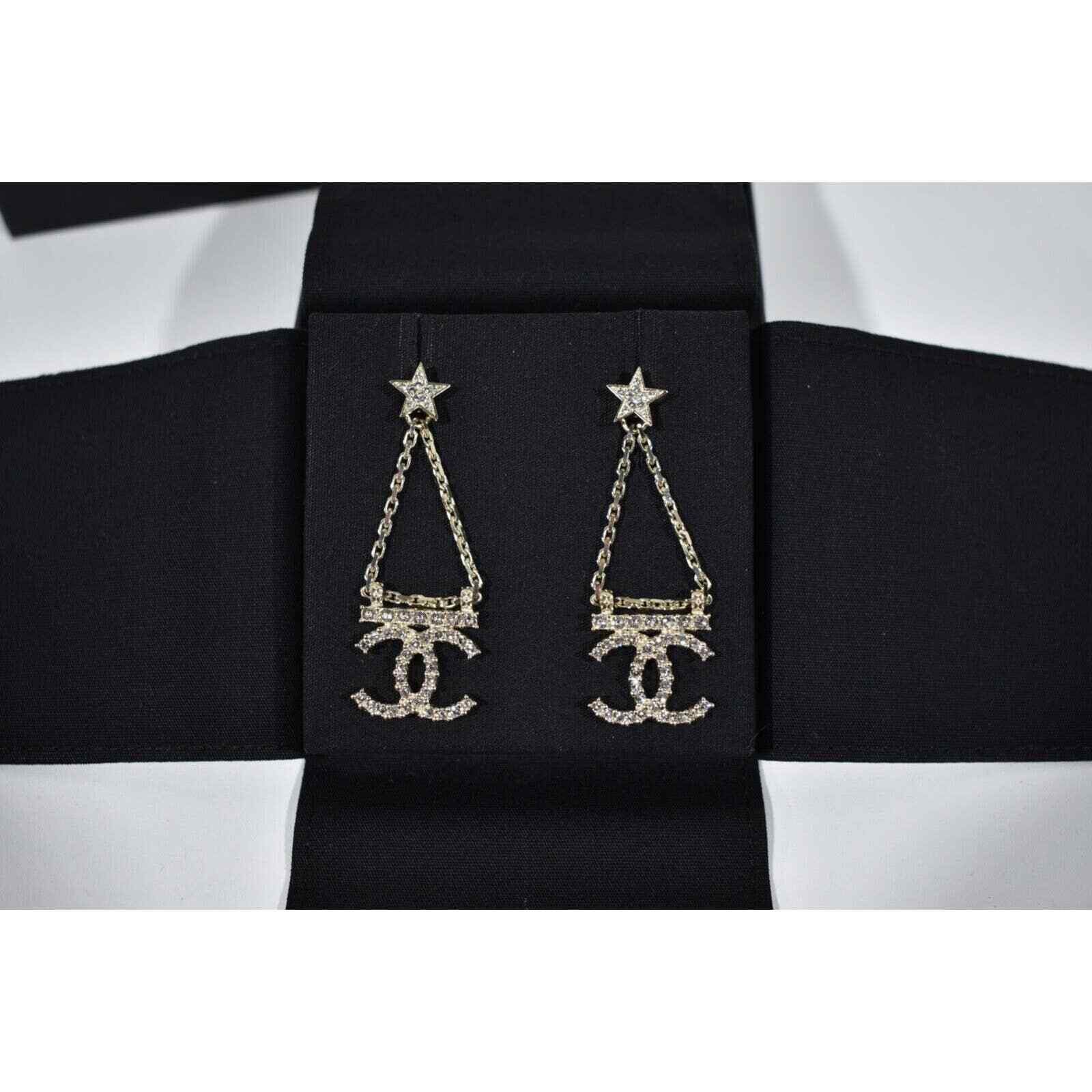Chanel Chanel Gold Star Crystal Chain Dangle Statement Earrings Size ONE SIZE - 6 Thumbnail