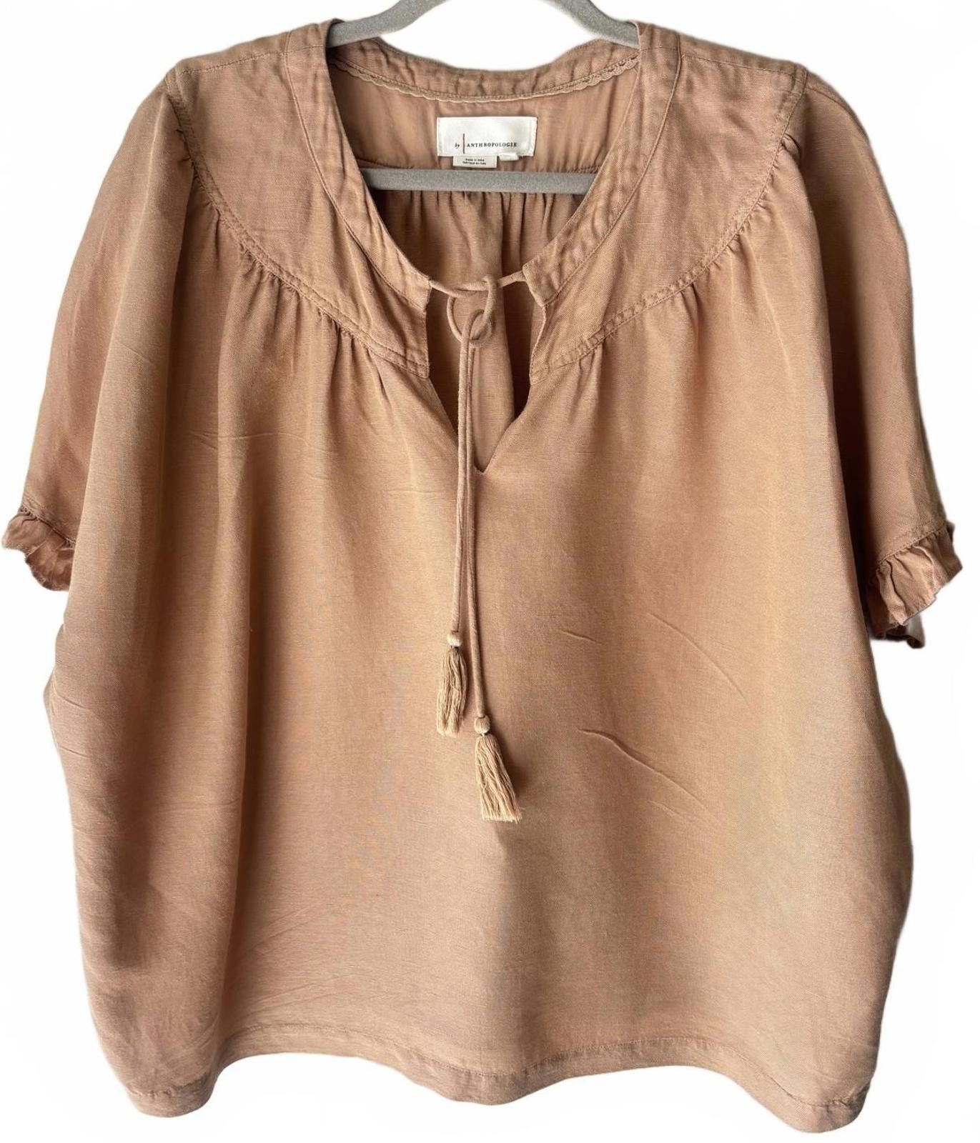 Anthropologie Anthropologie Peasant Blouse with Tassel Ties Size L / US 10 / IT 46 - 1 Thumbnail