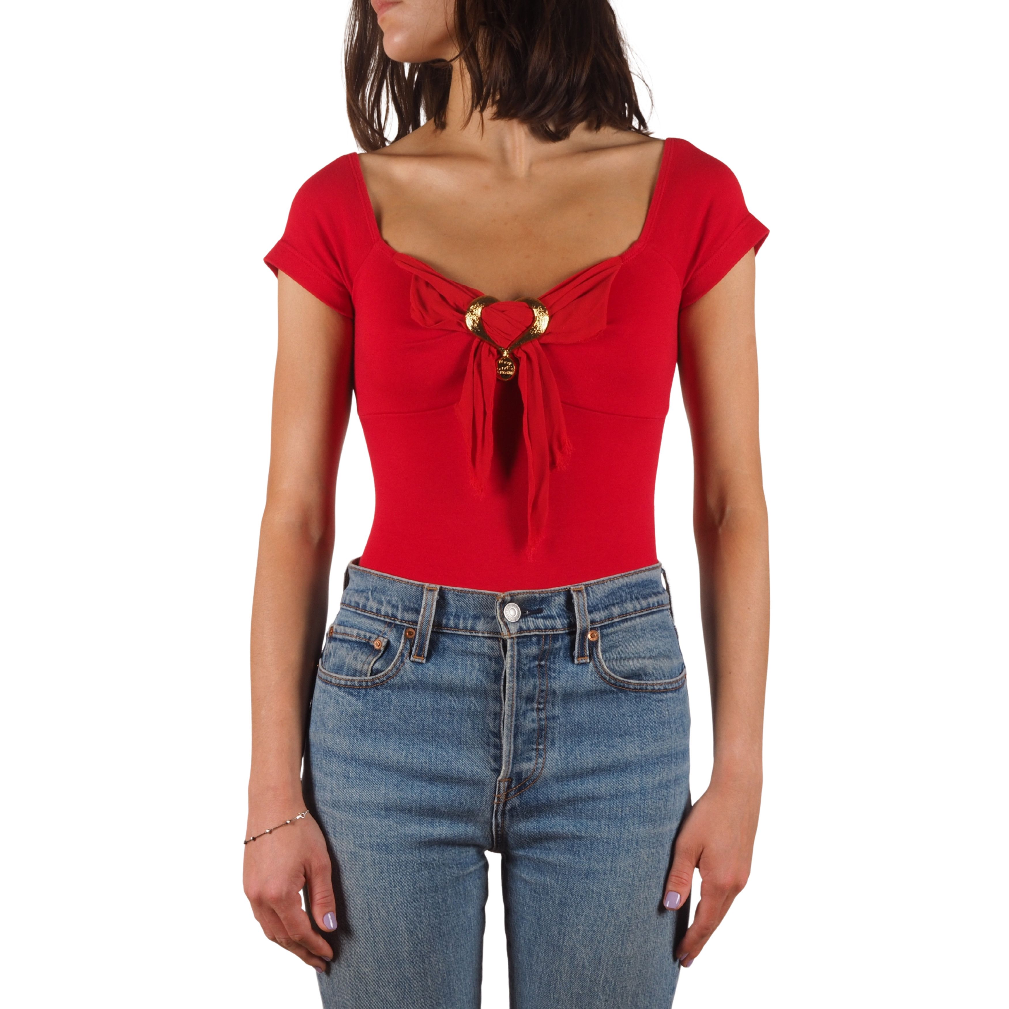 Moschino Moschino Cheap & Chic Vintage Red Bodysuit Gold Heart Detail Size S / US 4 / IT 40 - 1 Thumbnail