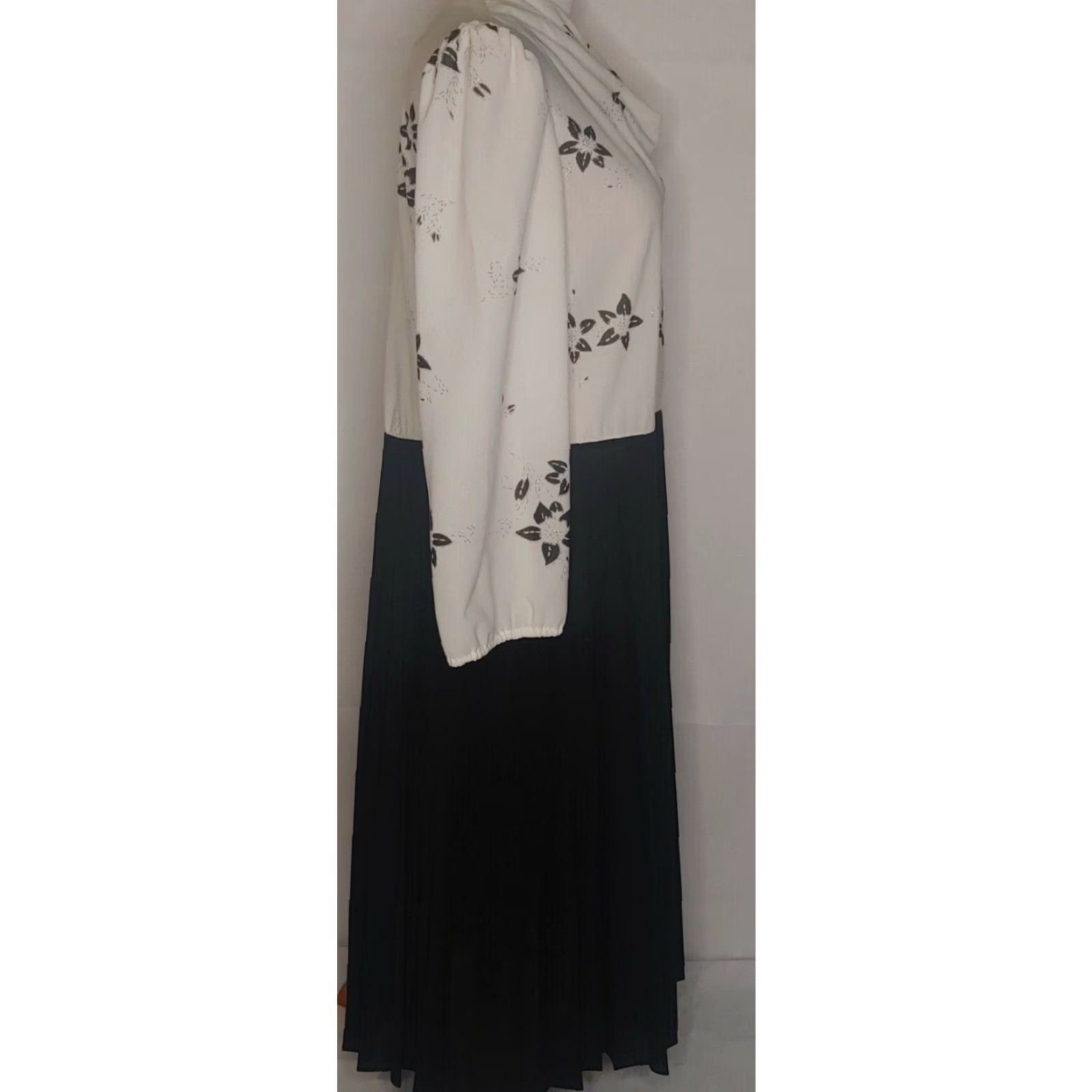 Vintage VINTAGE Cathy Sue Dress Large Floral Long Sleeve Knee Length 1970s Pleated Zip Back Zipper Sheer Stretch Polyester Women Size L / US 10 / IT 46 - 4 Thumbnail