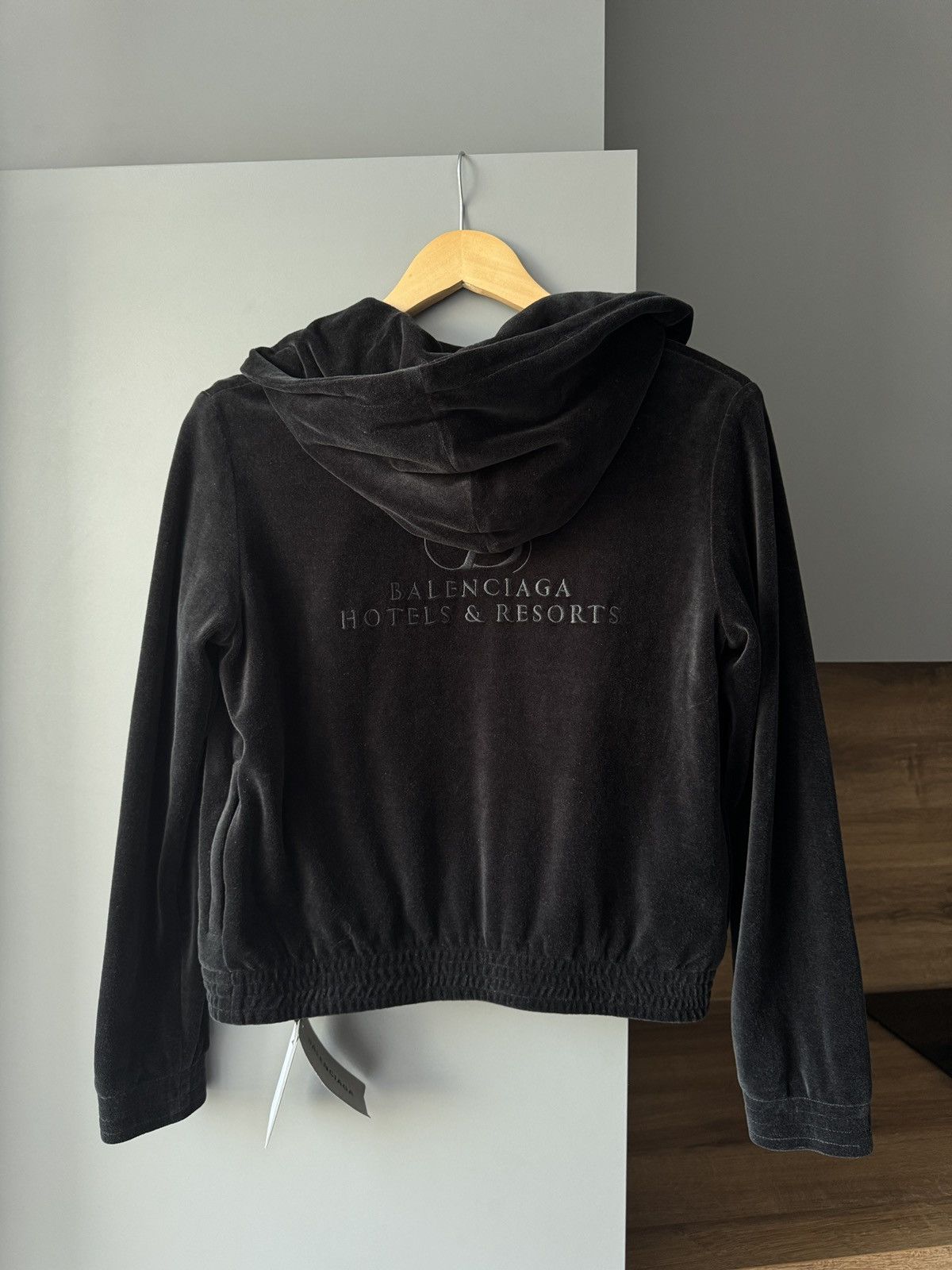 Balenciaga Balenciaga 2021 Hotel & Resorts Velour Cropped Hoodie Size L / US 10 / IT 46 - 11 Thumbnail