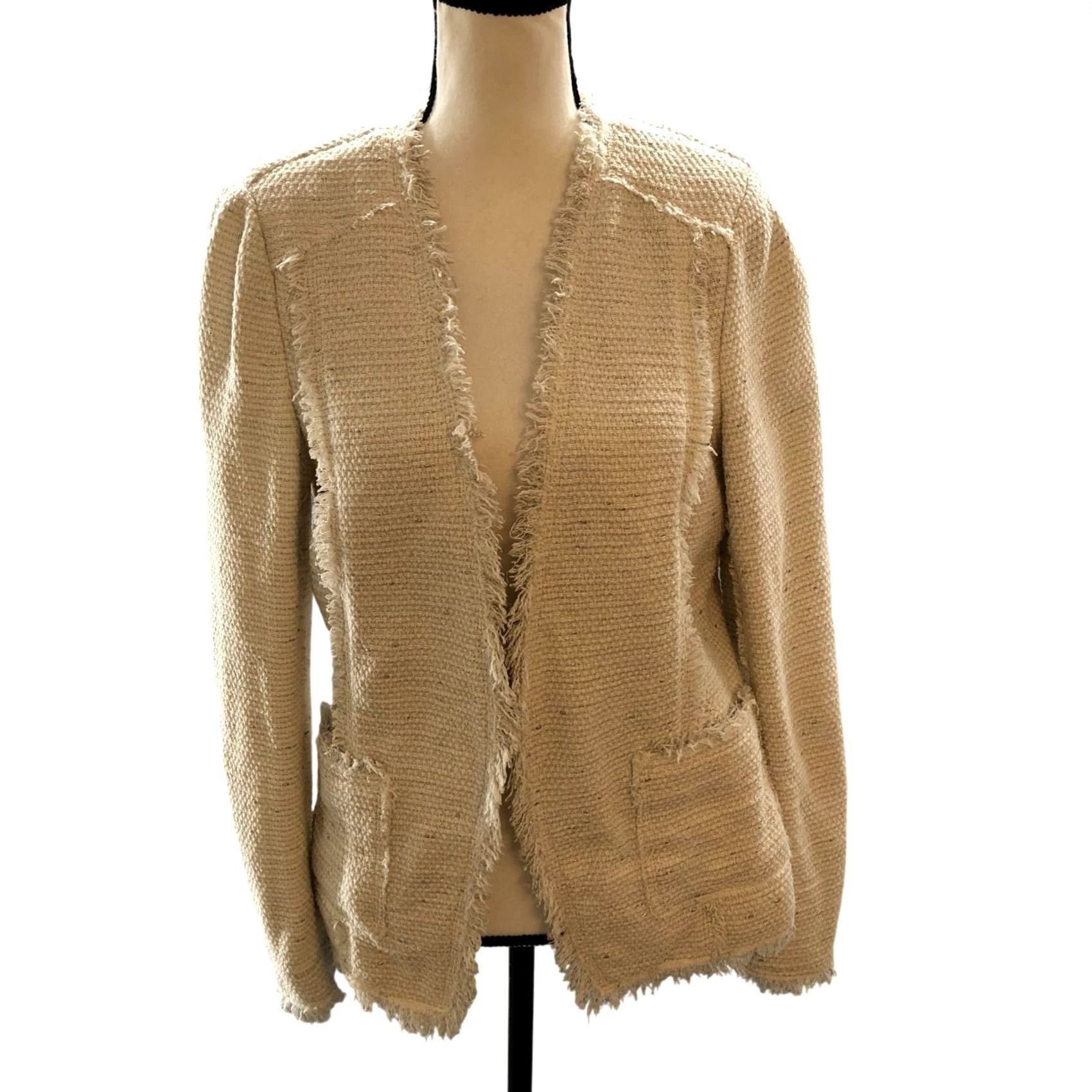 Rebecca Taylor Rebecca Taylor Tweed Fringe Jacket Womens 10 Ivory Open Blazer Size L / US 10 / IT 46 - 3 Thumbnail