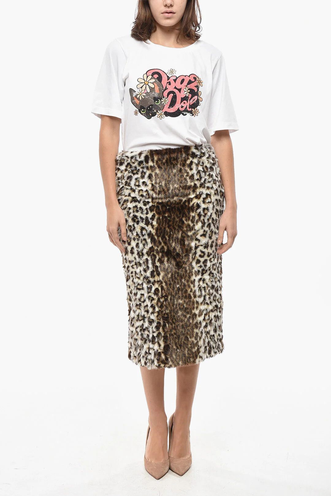 Alexander McQueen og1mm0426 A-Line Eco-Fur Skirt in Brown Size 27" / US 4 / IT 40 - 4 Thumbnail