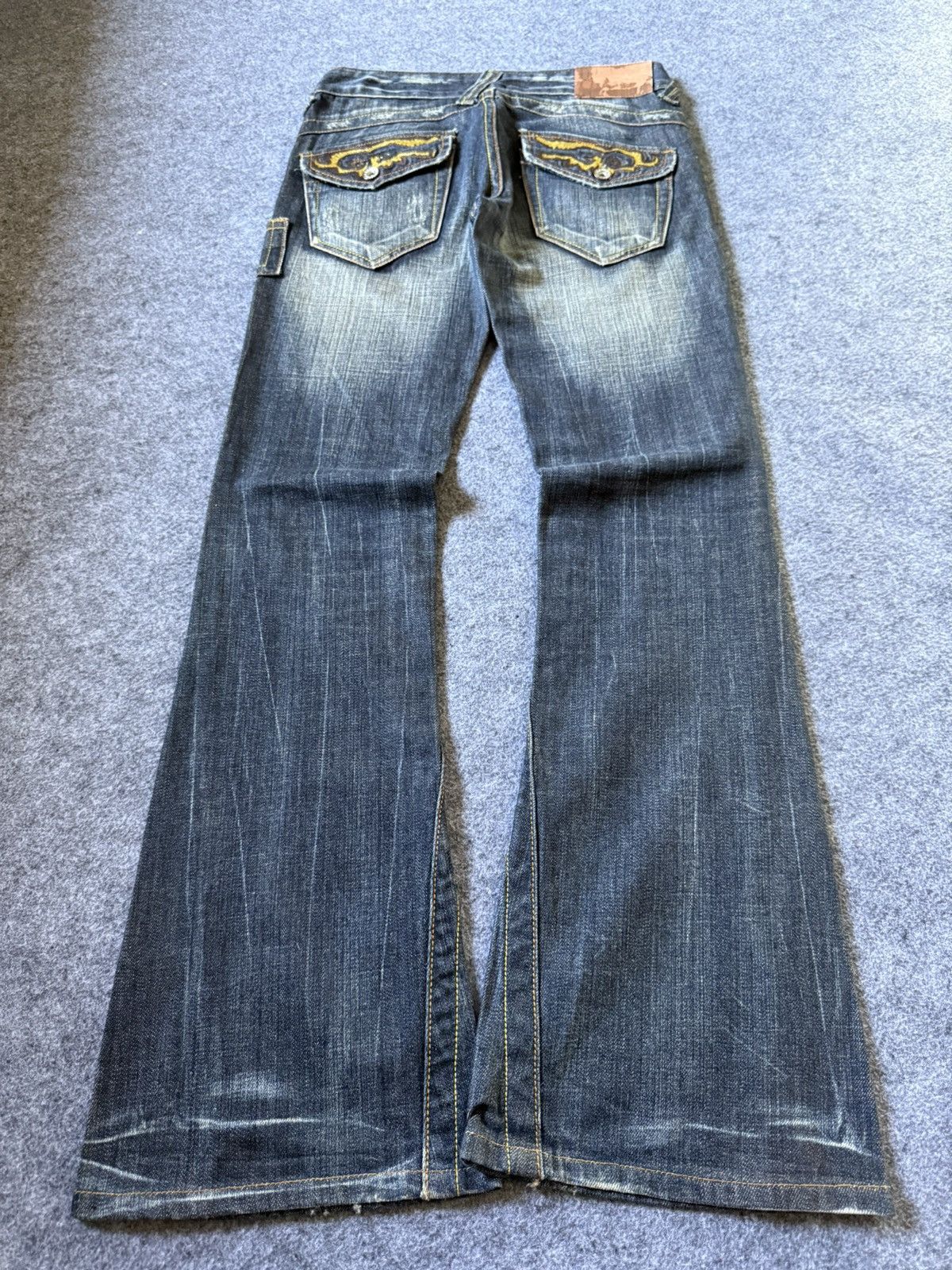 If Six Was Nine Press Japan Embroidered Tribal Paneled Spiral Flared Jeans Size US 27 - 2 Thumbnail