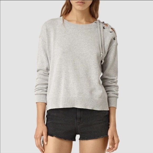 Allsaints ALLSAINTS Women's Light Gray Revo Lace Jumper Knit Size M / US 6-8 / IT 42-44 - 2 Thumbnail
