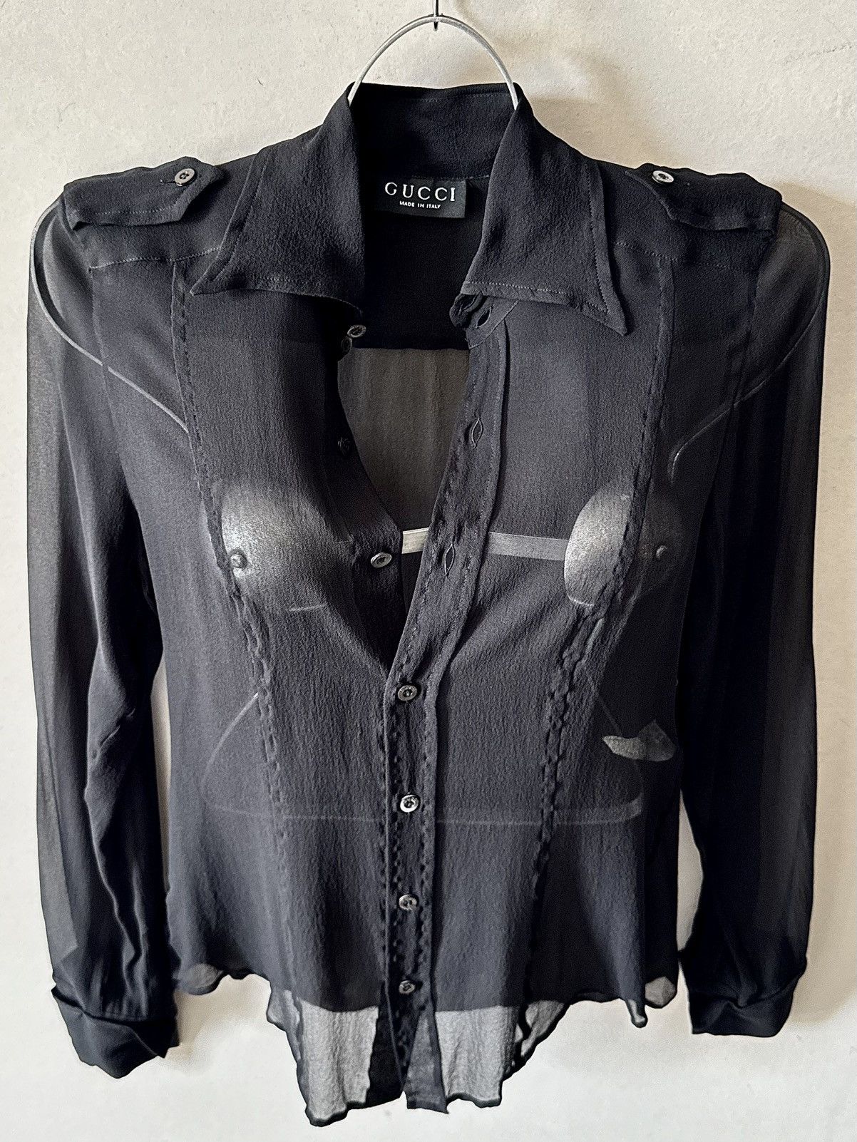 Gucci Gucci - Tom Ford - Fall 1996 - Sheer Silk with Epaulettes Size S / US 4 / IT 40 - 20 Thumbnail