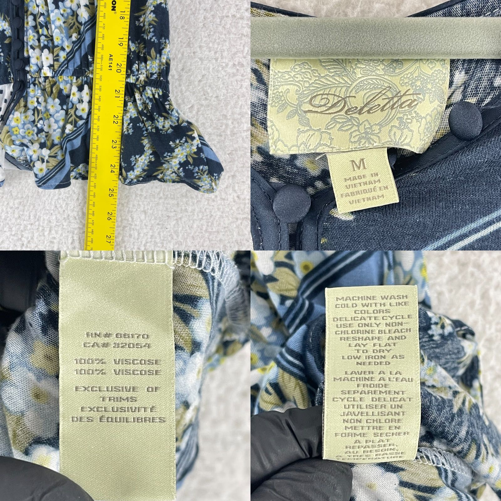 Vintage Deletta Blue Floral Mixed Media Short Sleeve Shirt Womens Pullover Size M Size M / US 6-8 / IT 42-44 - 8 Thumbnail