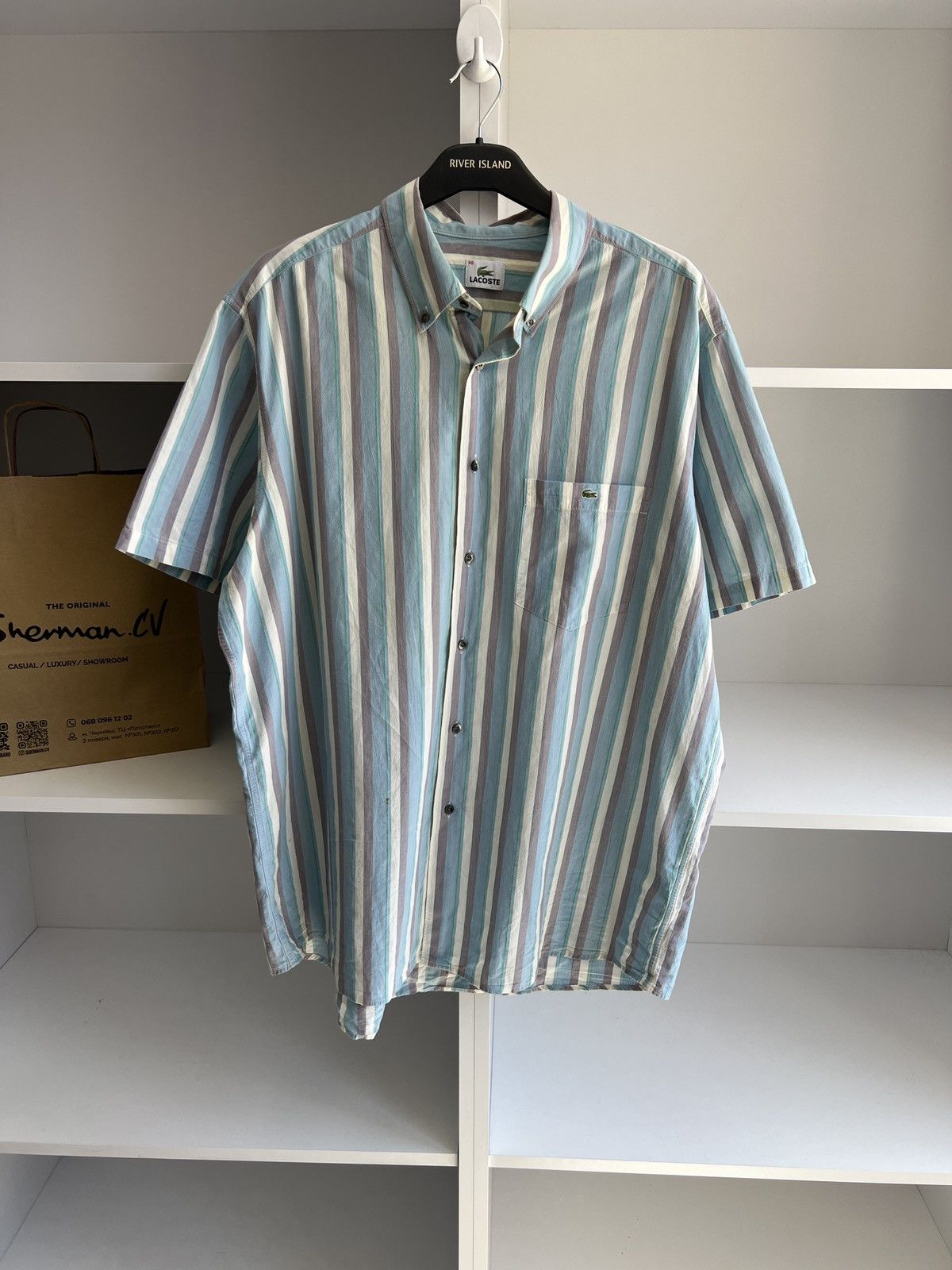 Lacoste × Vintage Vintage Lacoste Stripped Short sleeve Shirt Size US XL / EU 56 / 4 - 2 Thumbnail