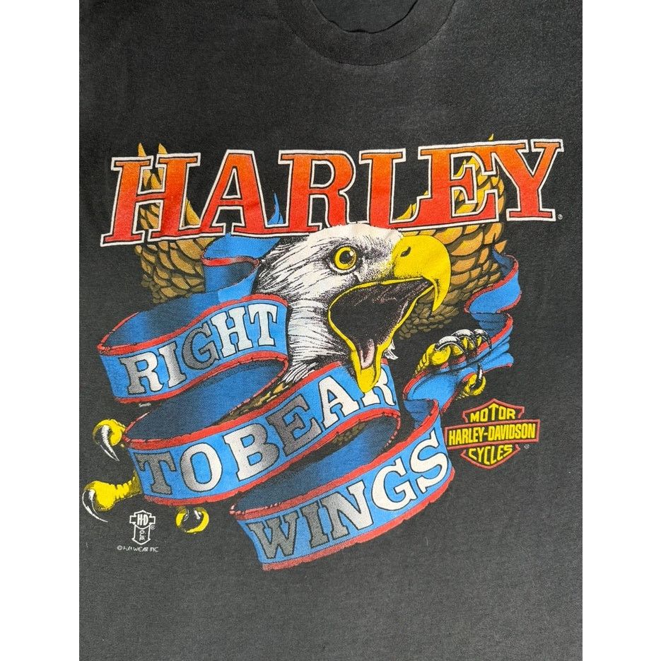 Harley Davidson × Vintage Vintage 80s Harley Davidson Right to Bear Wings T-Shirt Size US L / EU 52-54 / 3 - 3 Thumbnail