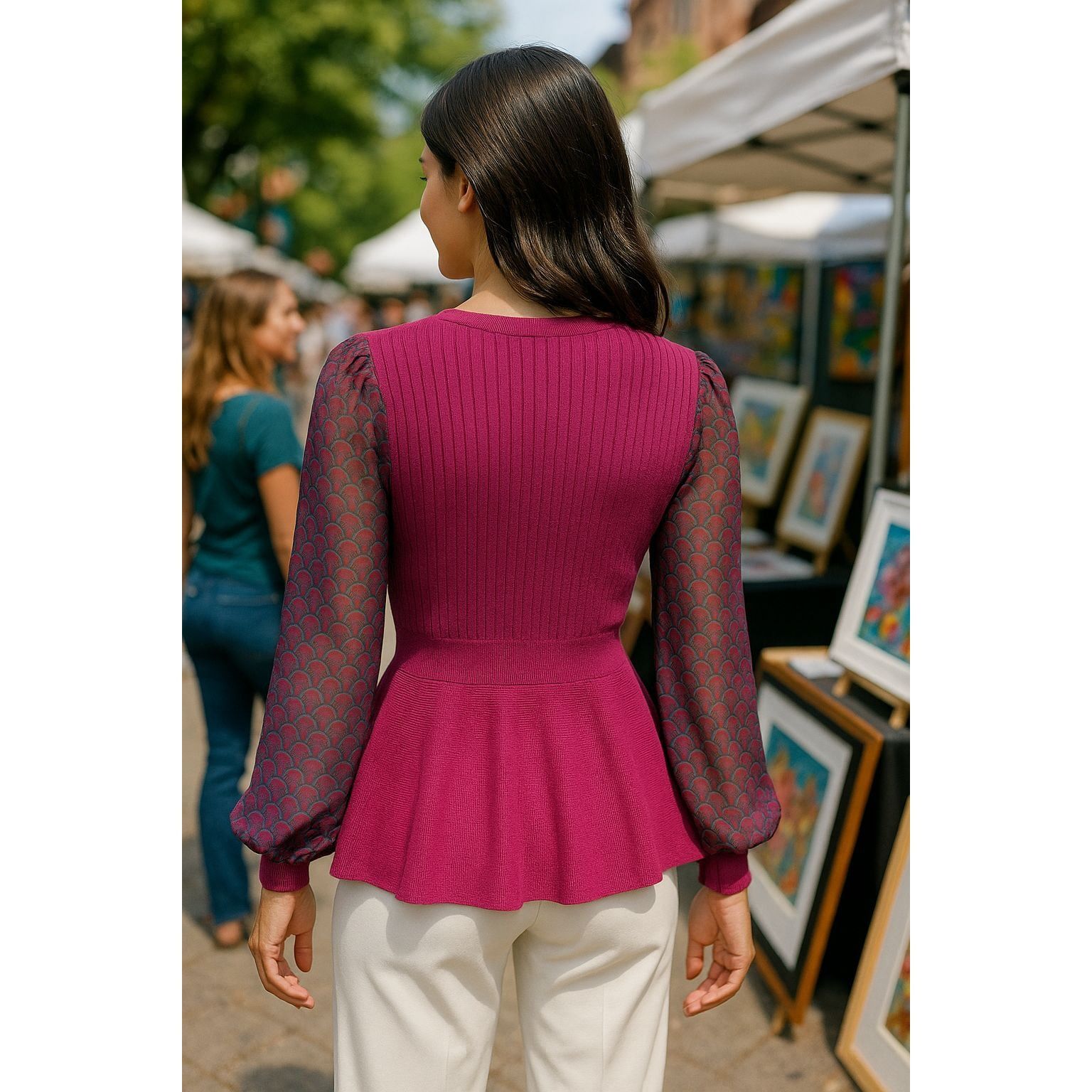 Other 89th Madison NWT Medium Sheer Magenta Haze Knit Peplum Top M Size M / US 6-8 / IT 42-44 - 5 Thumbnail