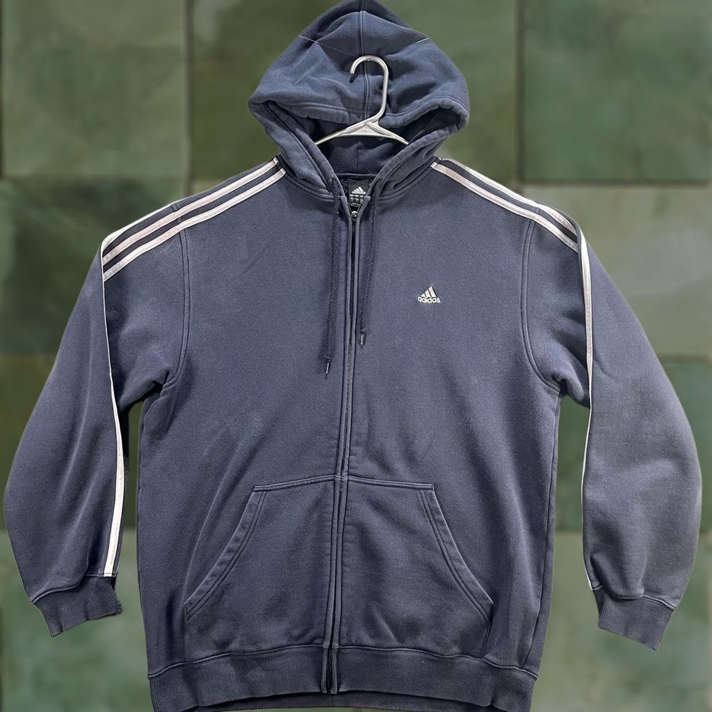 Adidas Adidas Hoodie Mens Large Blue Full Zip 3-Stripes Sweatshirt Athletic Logo Warm Size US L / EU 52-54 / 3 - 1 Thumbnail