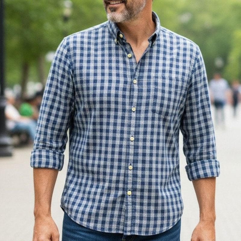 J.Crew J.Crew Jaspe Cotton Shirt Men M Blue Gray Gingham Slim L/S Size US M / EU 48-50 / 2 - 1 Thumbnail