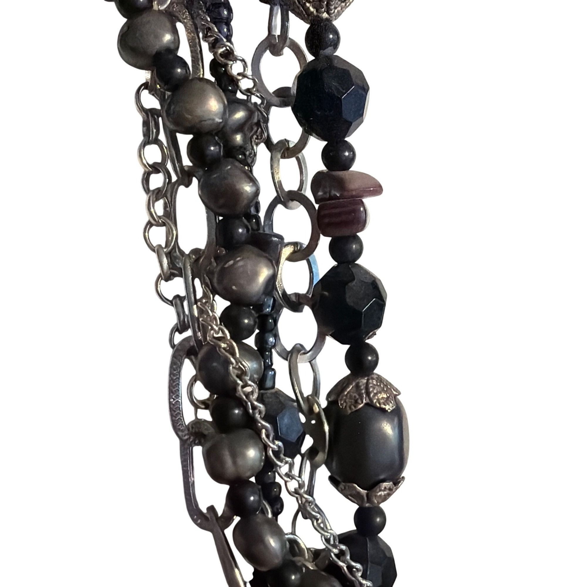 Other Multi Strand Black Silver Tone Beaded Necklace Chains Beads Size ONE SIZE - 2 Thumbnail