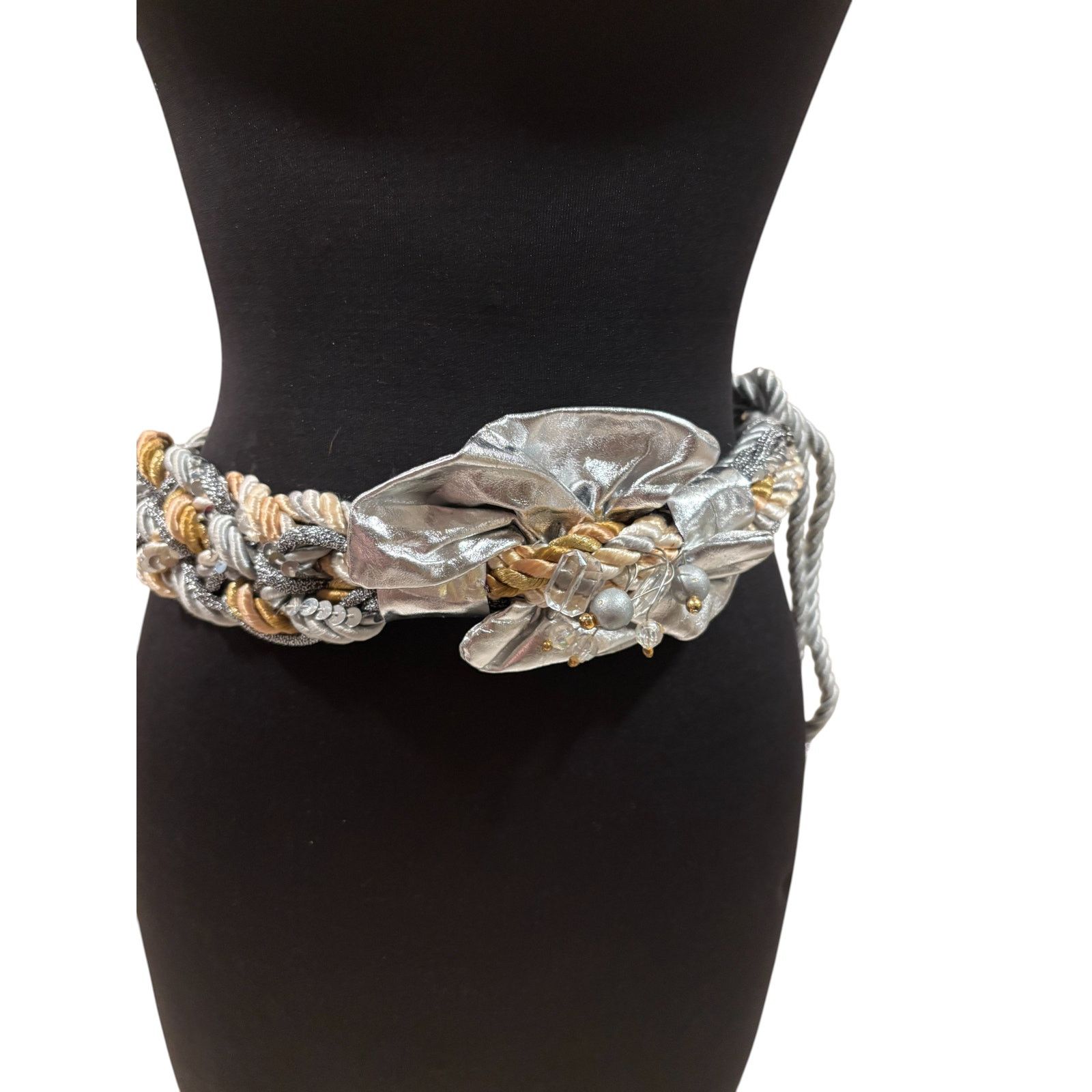 Vintage Vintage 3" Gold Silver Metallic Braided Rope Macrame Belt Size ONE SIZE - 2 Thumbnail