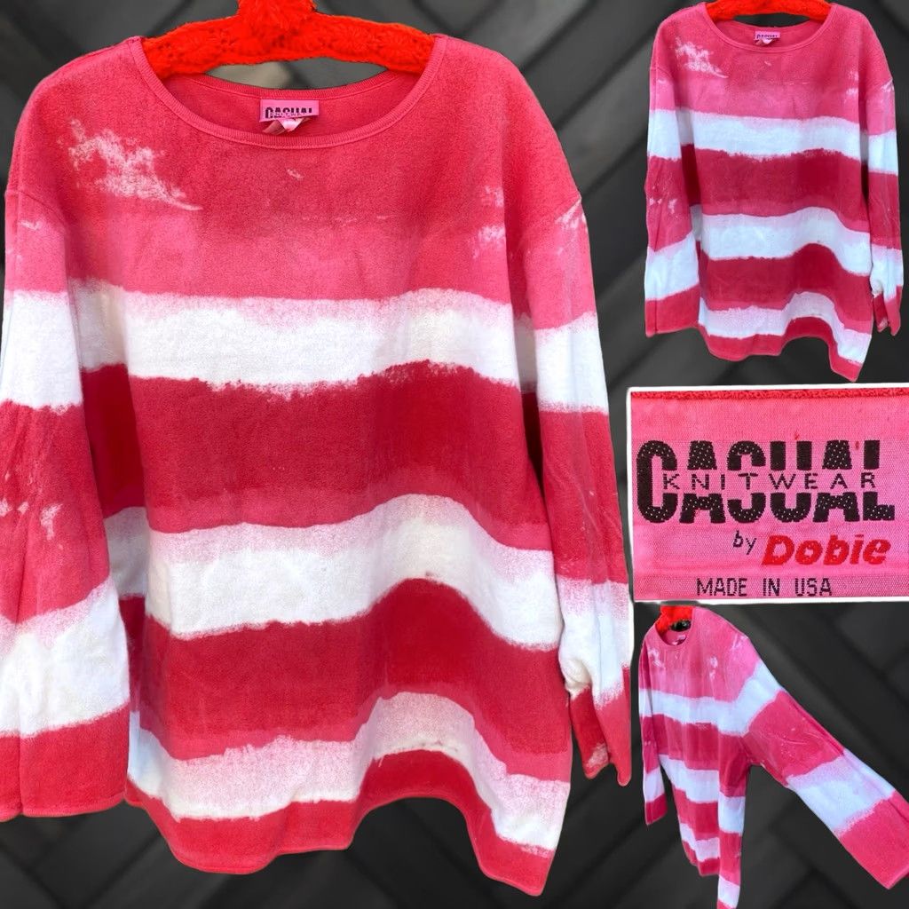 Pinko VINTAGE Casual Knitwear By Dobie Pink Striped Boxy 1X T-Shirt Women Size XL / US 12-14 / IT 48-50 - 1 Thumbnail