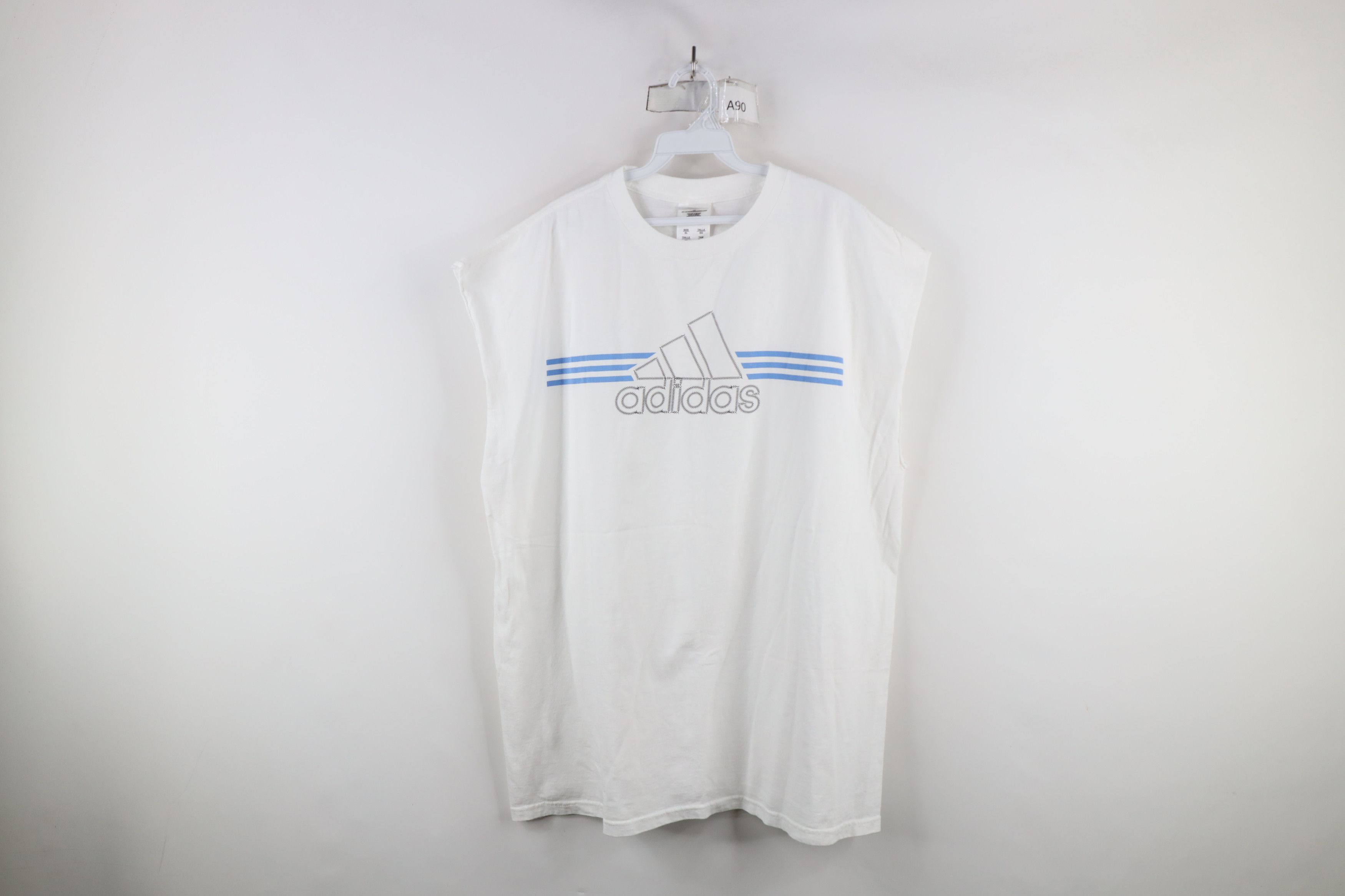 Adidas × Vintage Vintage 90s Adidas Spell Out Cut Off Muscle T-Shirt White Size US XL / EU 56 / 4 - 1 Thumbnail