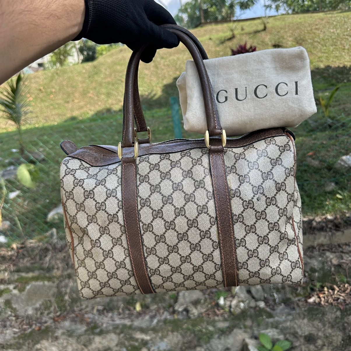 Gucci Vintage Gucci Monogram Boston Bag Canvas Shelly Line Size ONE SIZE - 1 Thumbnail