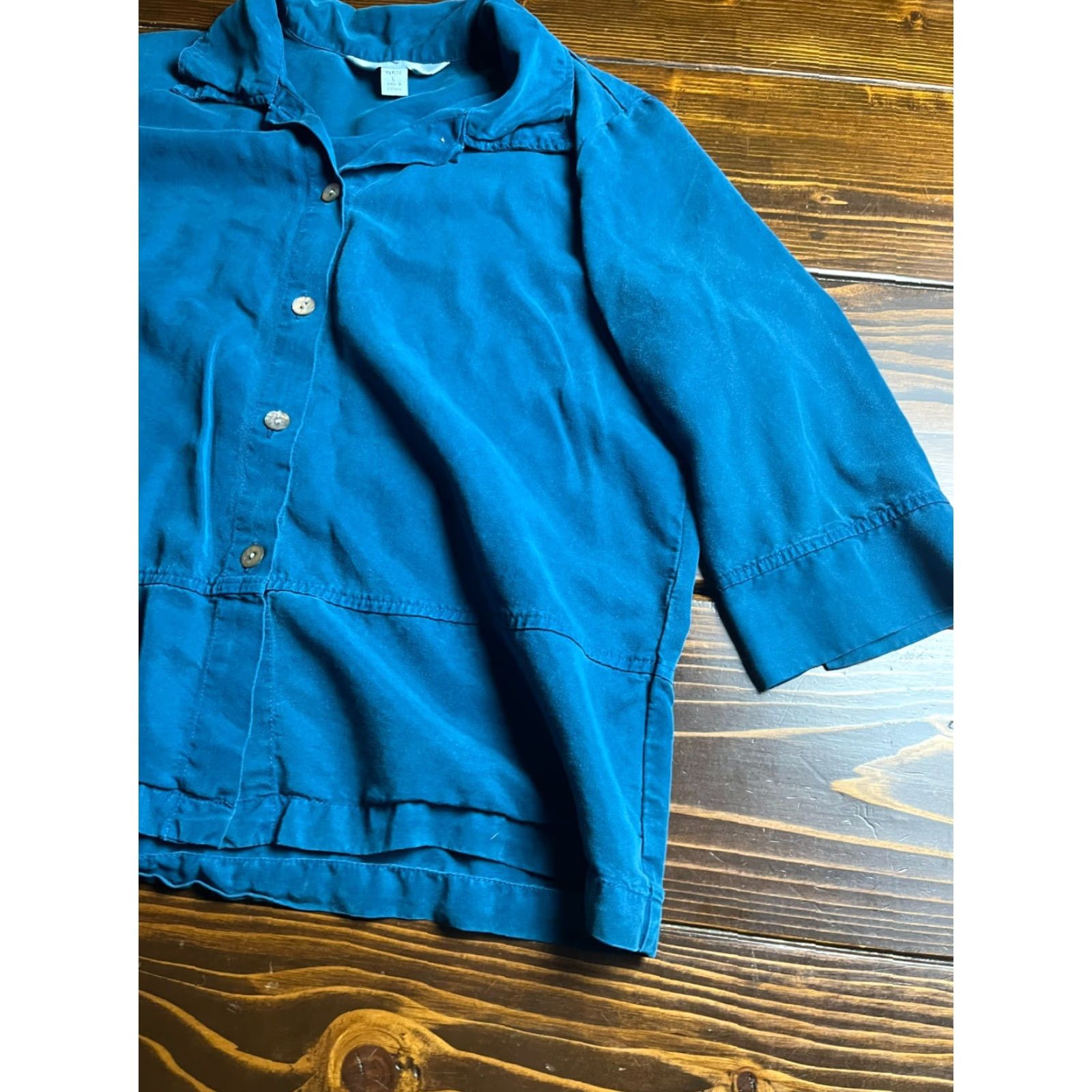 Vintage AKS Shirt, Women's Size Large Petite, Blue, Button Up, Vintage, Knit? (Wait) Size L / US 10 / IT 46 - 3 Thumbnail