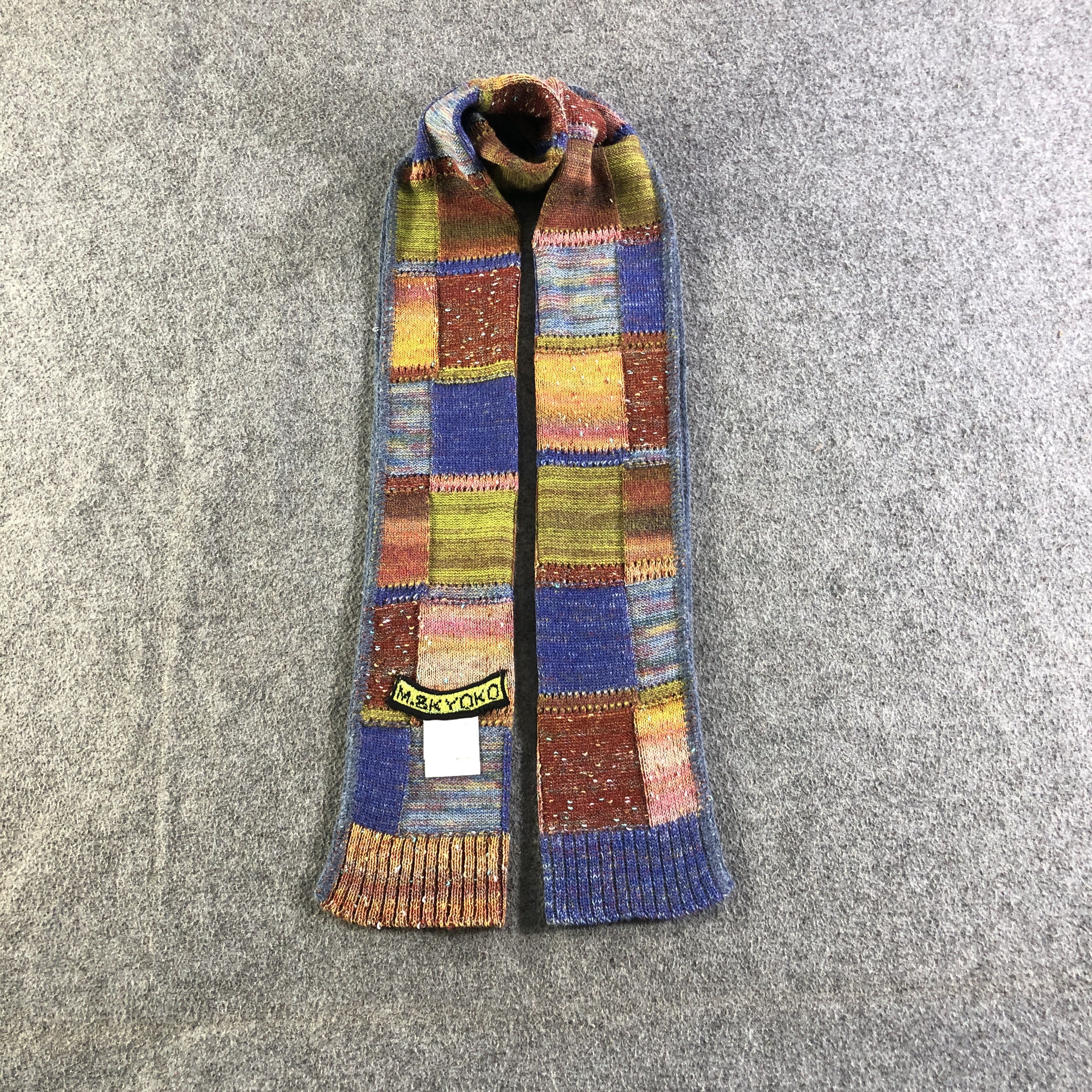Japanese Brand M & Kyoko Patches Wool Scarf Muffler Neckwear V2805 Size ONE SIZE - 1 Thumbnail
