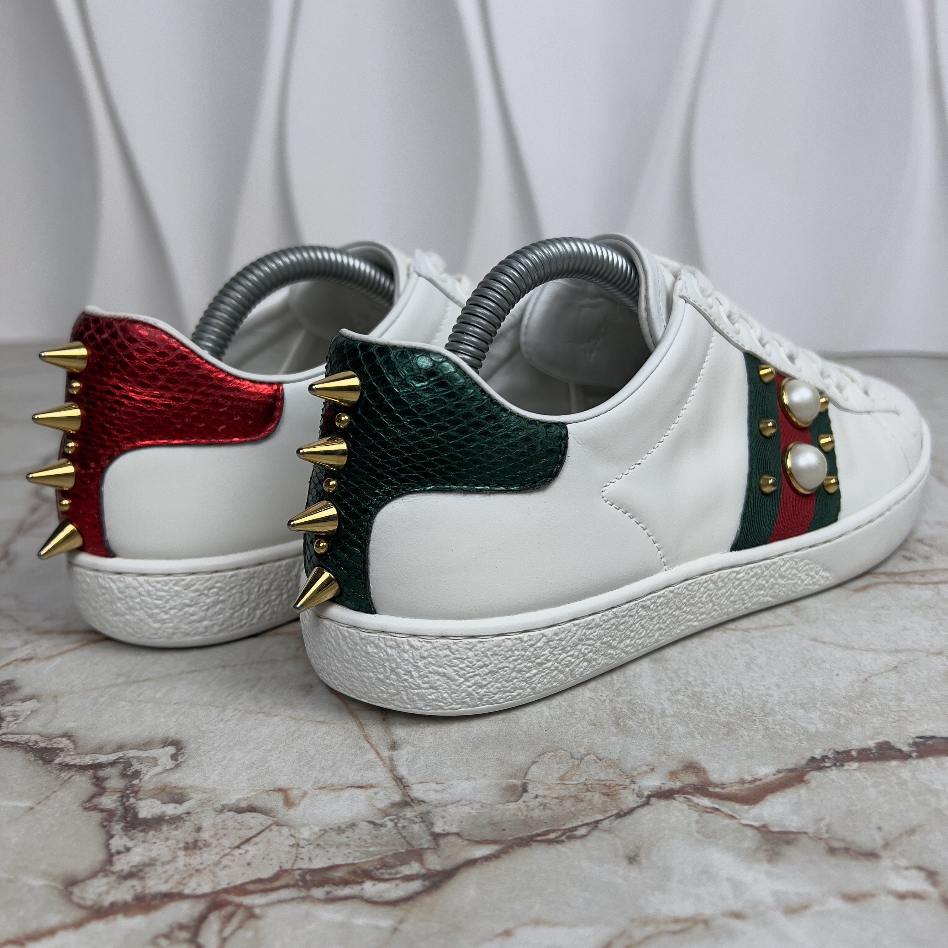 Gucci Ace Stud Sneakers Rockstuds Pearls Leather Size US 5.5 / IT 35.5 - 9 Thumbnail