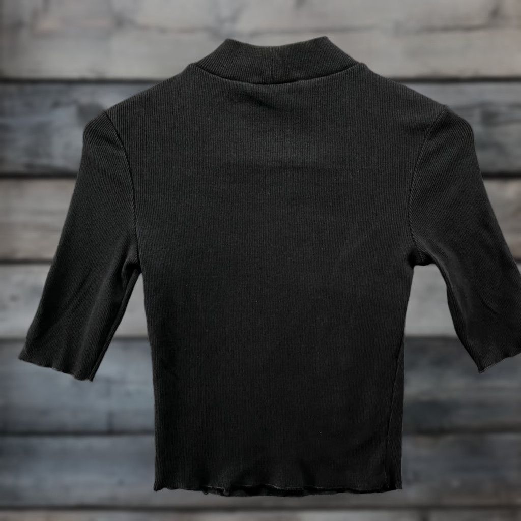 Zara Zara Mock Neck T Shirt Womens S Black Ribbed Cropped Fitted Cotton Blend Knit Short Sleeve Spain Vintage? No. (Remove N/A) Size S / US 4 / IT 40 - 1 Thumbnail