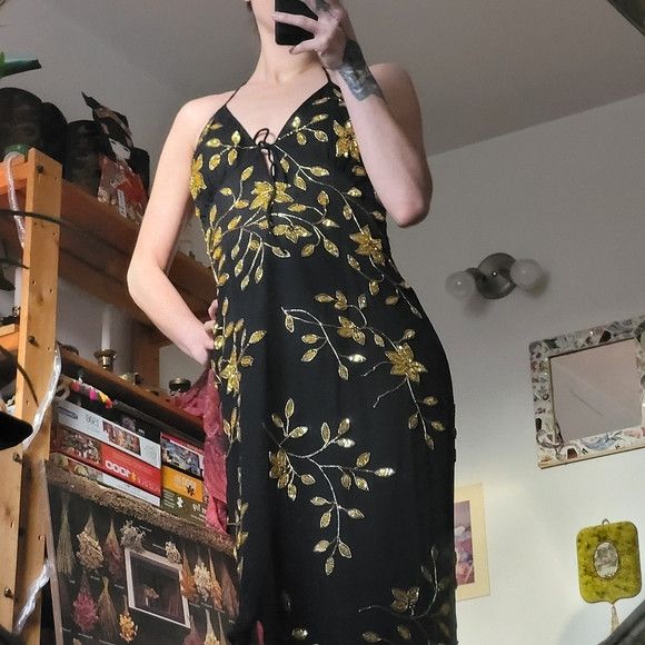 Other Venus vintage 100% silk golden embellished black dress - M Size M / US 6-8 / IT 42-44 - 8 Thumbnail