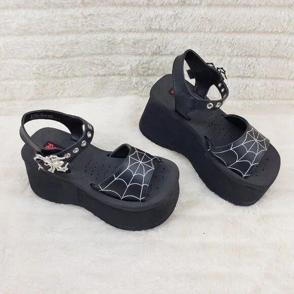 Other Funn Platform Goth Spider Web Sandals Ankle Strap Wedge Shoe Size US 8 / IT 38 - 8 Thumbnail