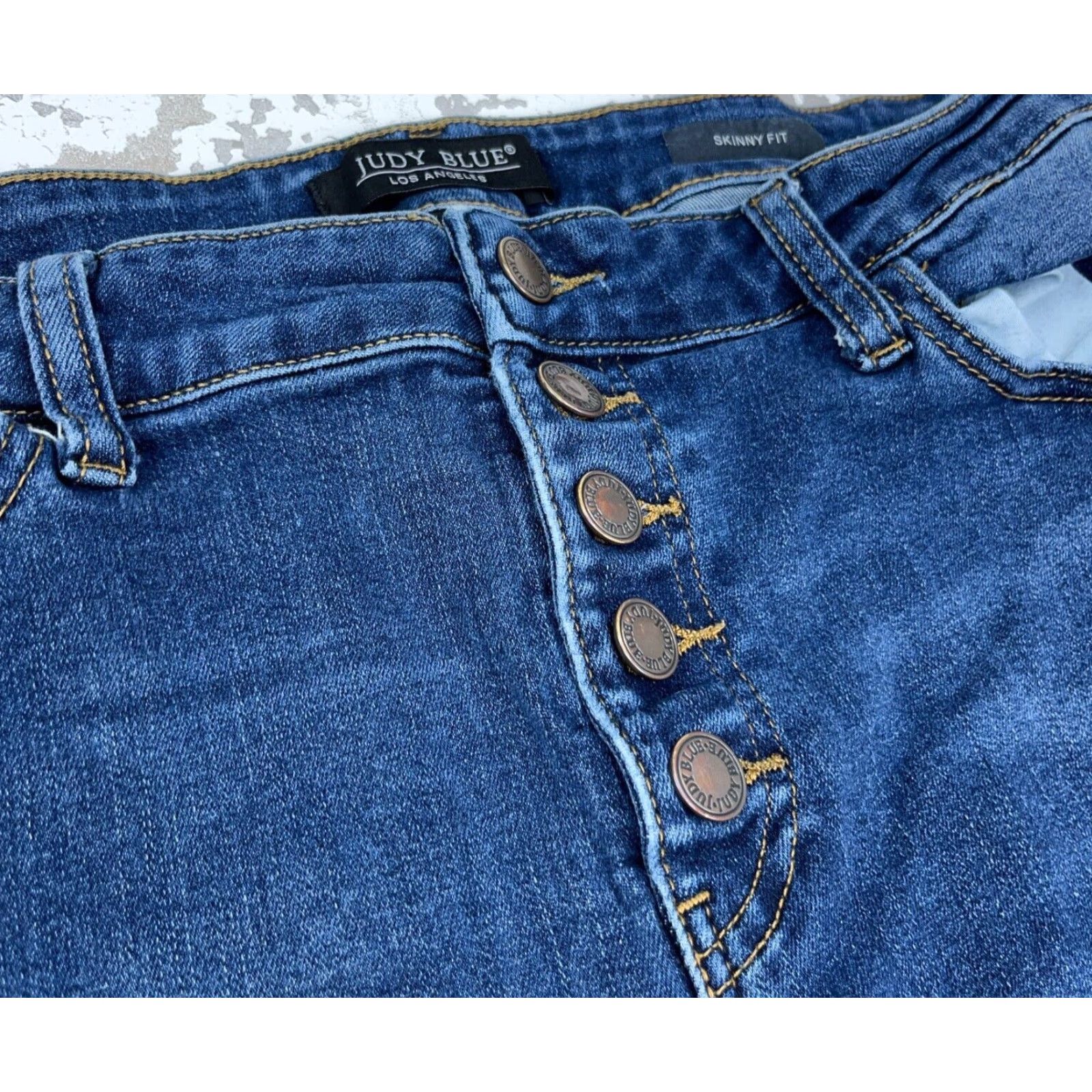 Vintage Judy Blue Jeans Women 15 32 Skinny Fit Dark Wash Faded Distressed-Free Stretch Button Fly Denim Pants Jeans Blue 5-Pocket Style Regular Waist Womens Size 36" / US 14 / IT 50 - 5 Thumbnail