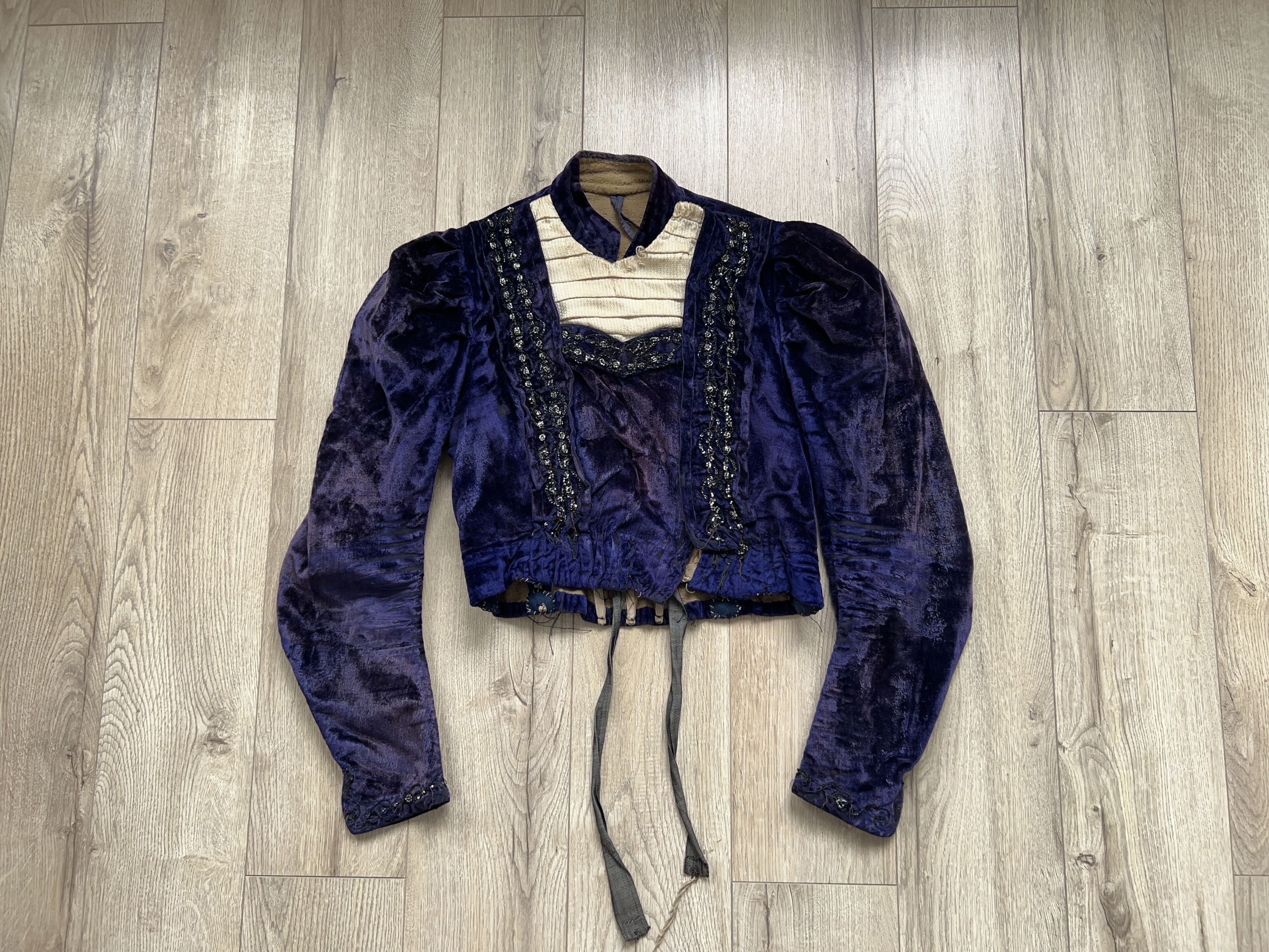 19th Century Victorian Era Velvet Bodice Jacket Embroidery