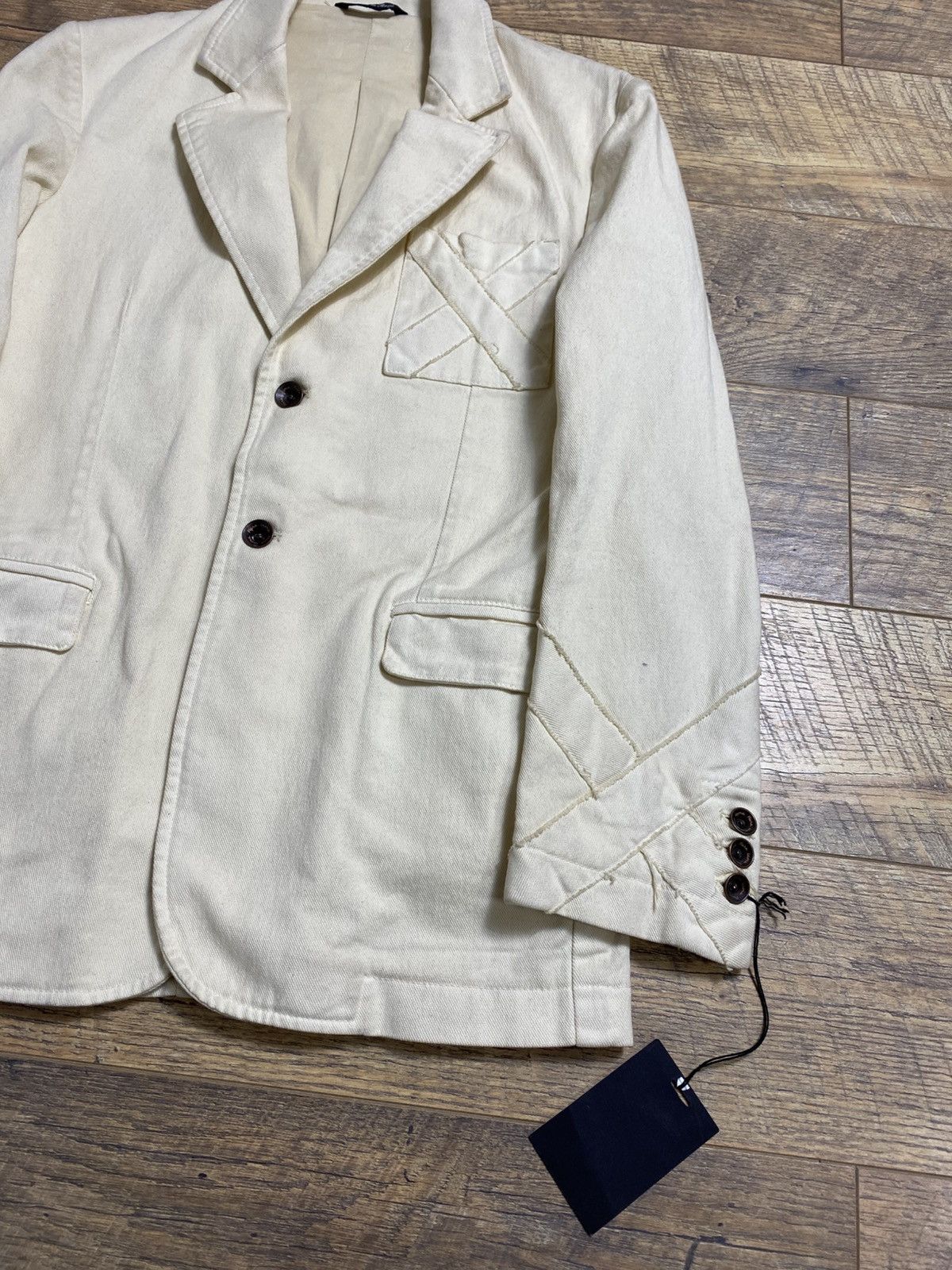 Japanese Brand Rare Icone Italy Deconstructed Denim Art Blazer Cream Size 46S - 3 Thumbnail