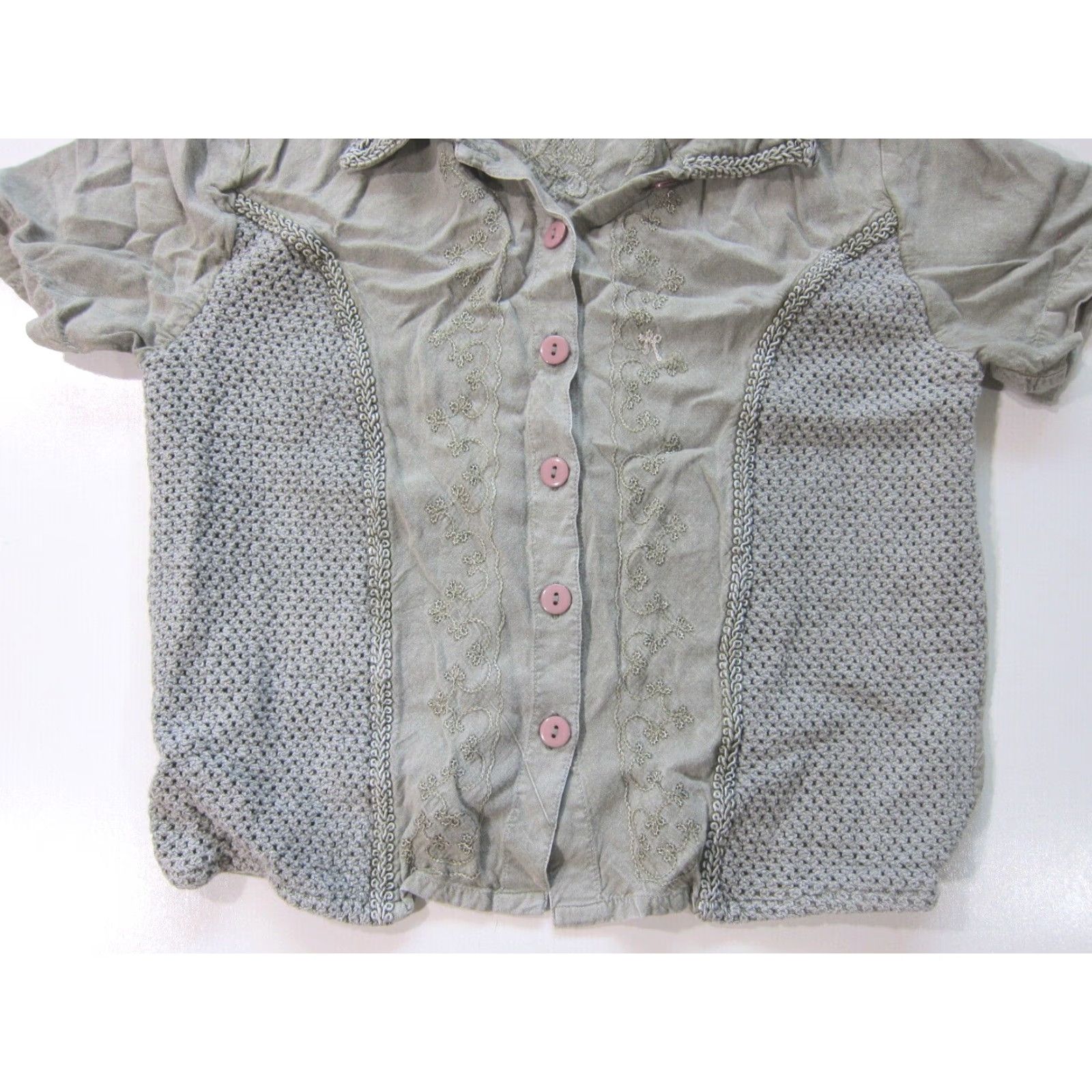 Vintage Bila 100% Rayon Green Embroidered Collared Button Down Short Sleeve Shirt Medium Size M / US 6-8 / IT 42-44 - 5 Thumbnail
