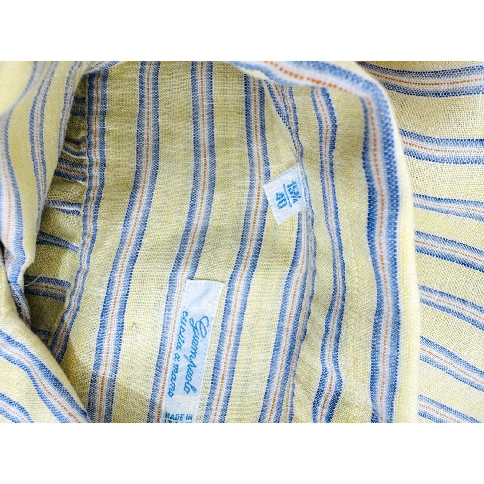 Vintage GIAMPAOLO Striped Linen Shirt Mens 40 XL? 40 Linen Shirt Men Long Sleeve Button-Up Yellow Blue Red EXCELLENT Size US L / EU 52-54 / 3 - 5 Thumbnail