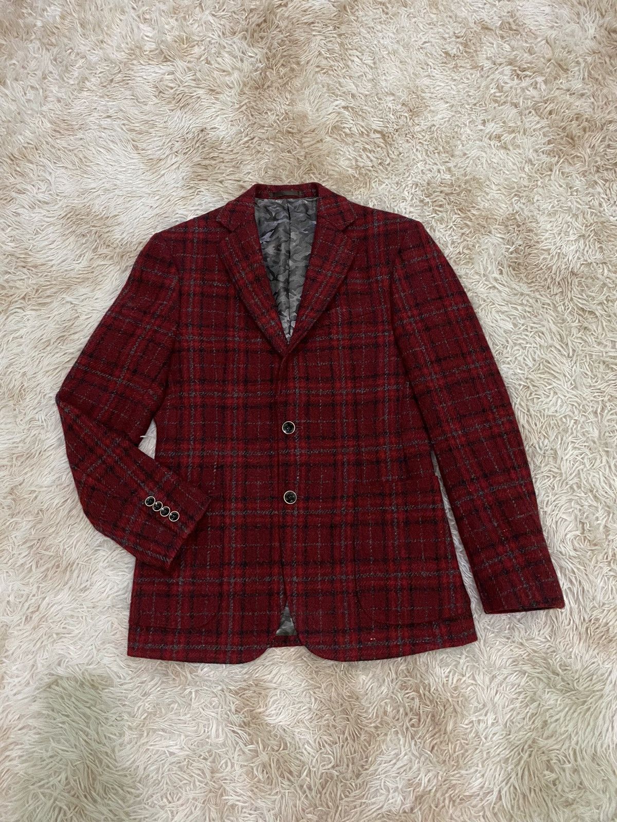 image of Harris Tweed For Vightex Wool Blazer Jacket in Red, Men's (Size Small)