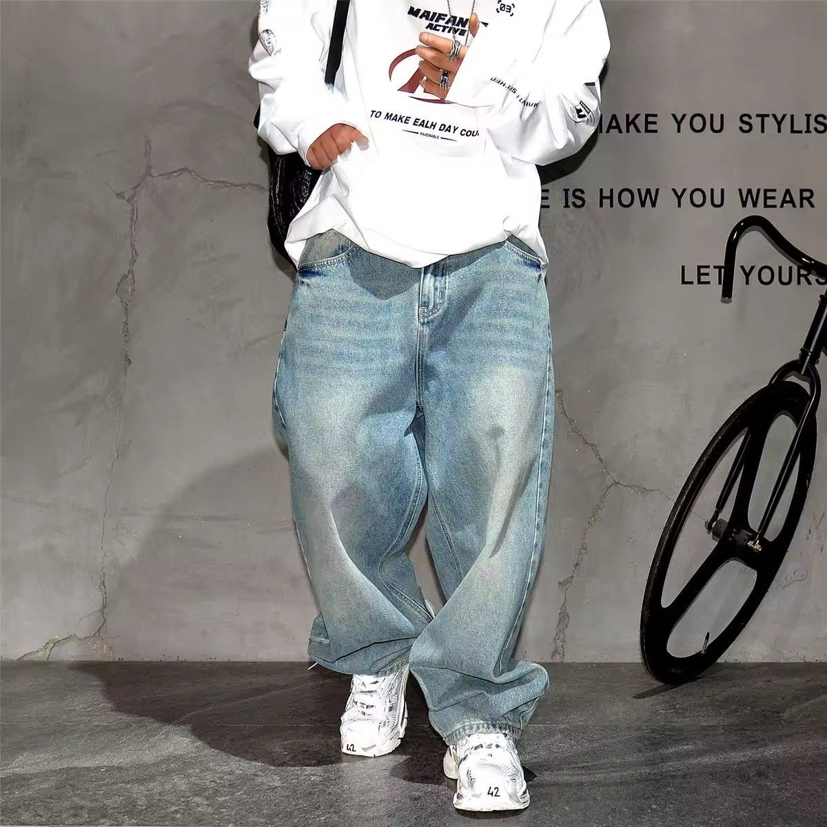 Jean × Vintage Distressed Baggy Casual Straight Vintage Retro Jeans y2k Size US 31 - 1 Thumbnail