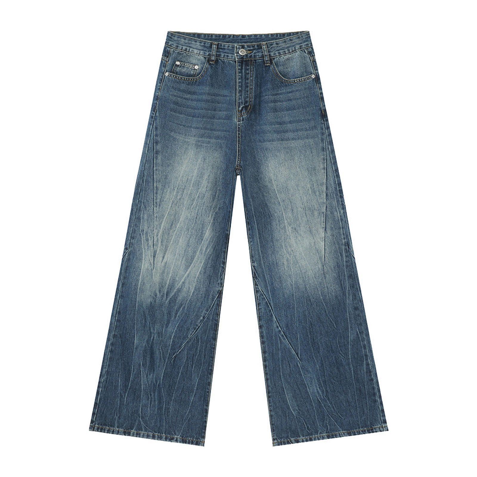Vintage Whiskered Washed Wide Leg Jeans, Baggy Denim Pants Size US 30 / EU 46 - 6 Thumbnail