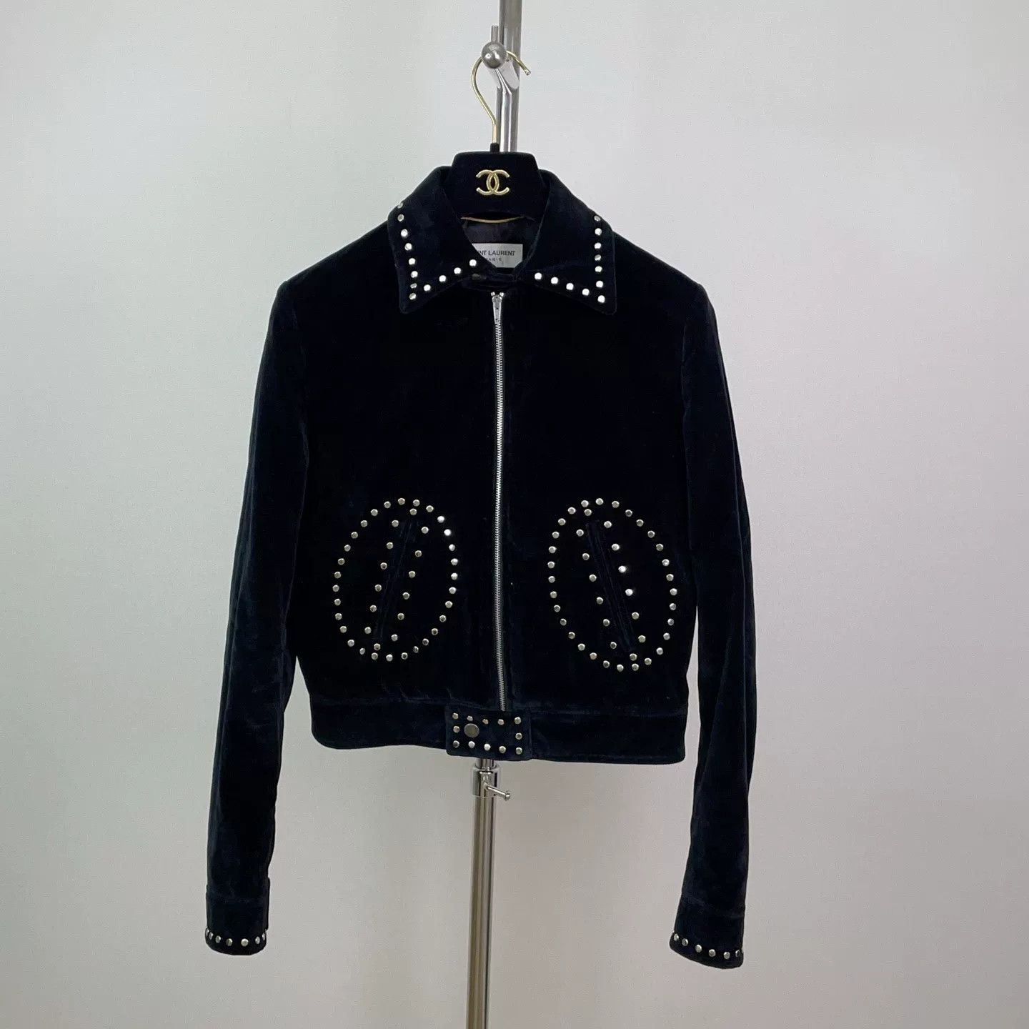 Saint Laurent Paris Saint Laurent Black Studded Velvet Jacket Size S / US 4 / IT 40 - 1 Thumbnail
