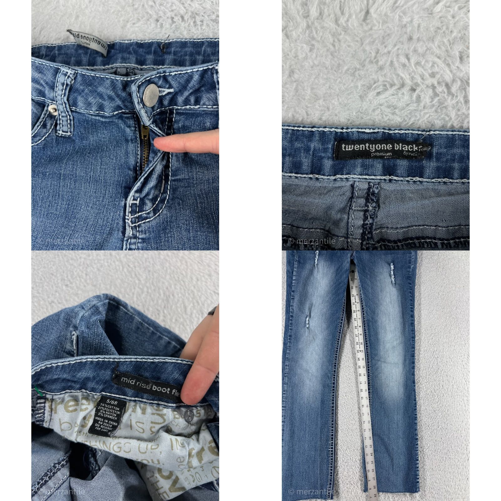 Denime Vintage Rue Women's Blue Denim Bootcut Jeans Size 6 Distressed Stretch 28in Inseam Size 28" / US 6 / IT 42 - 8 Thumbnail